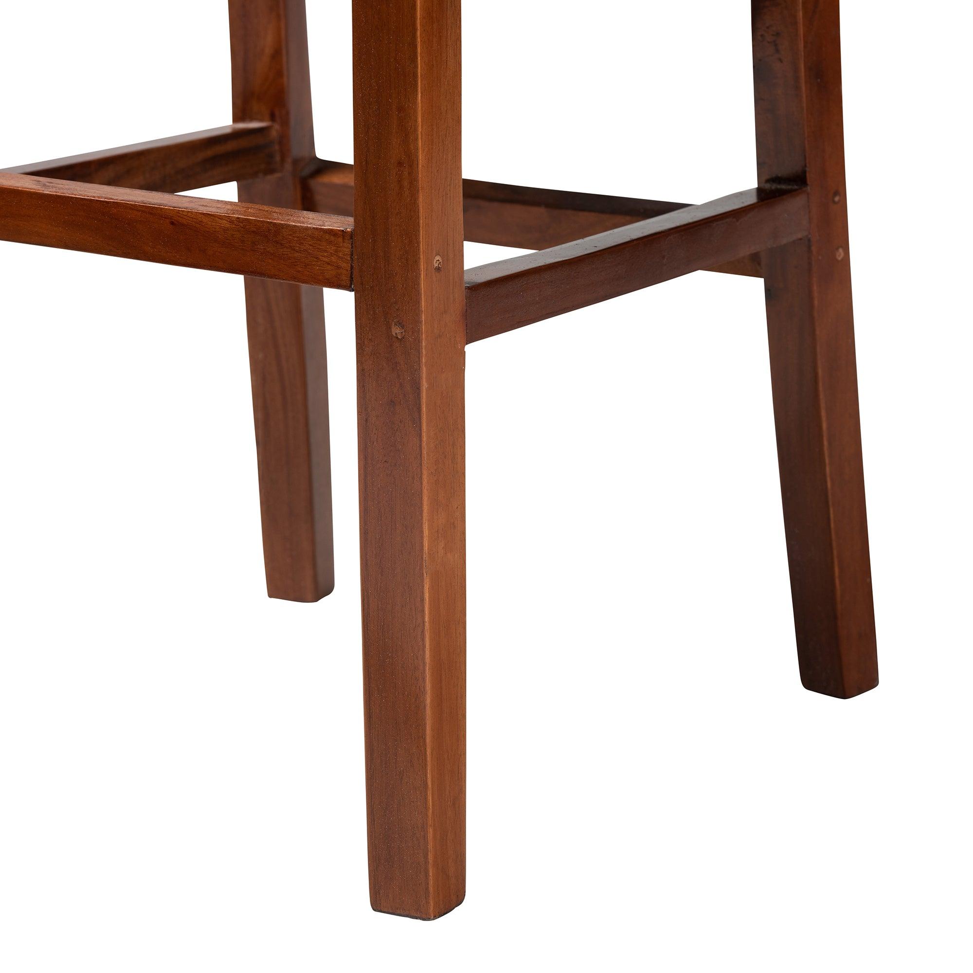 bali & pari Racquel Modern Bohemian Rattan and Mahogany Wood Bar Stool