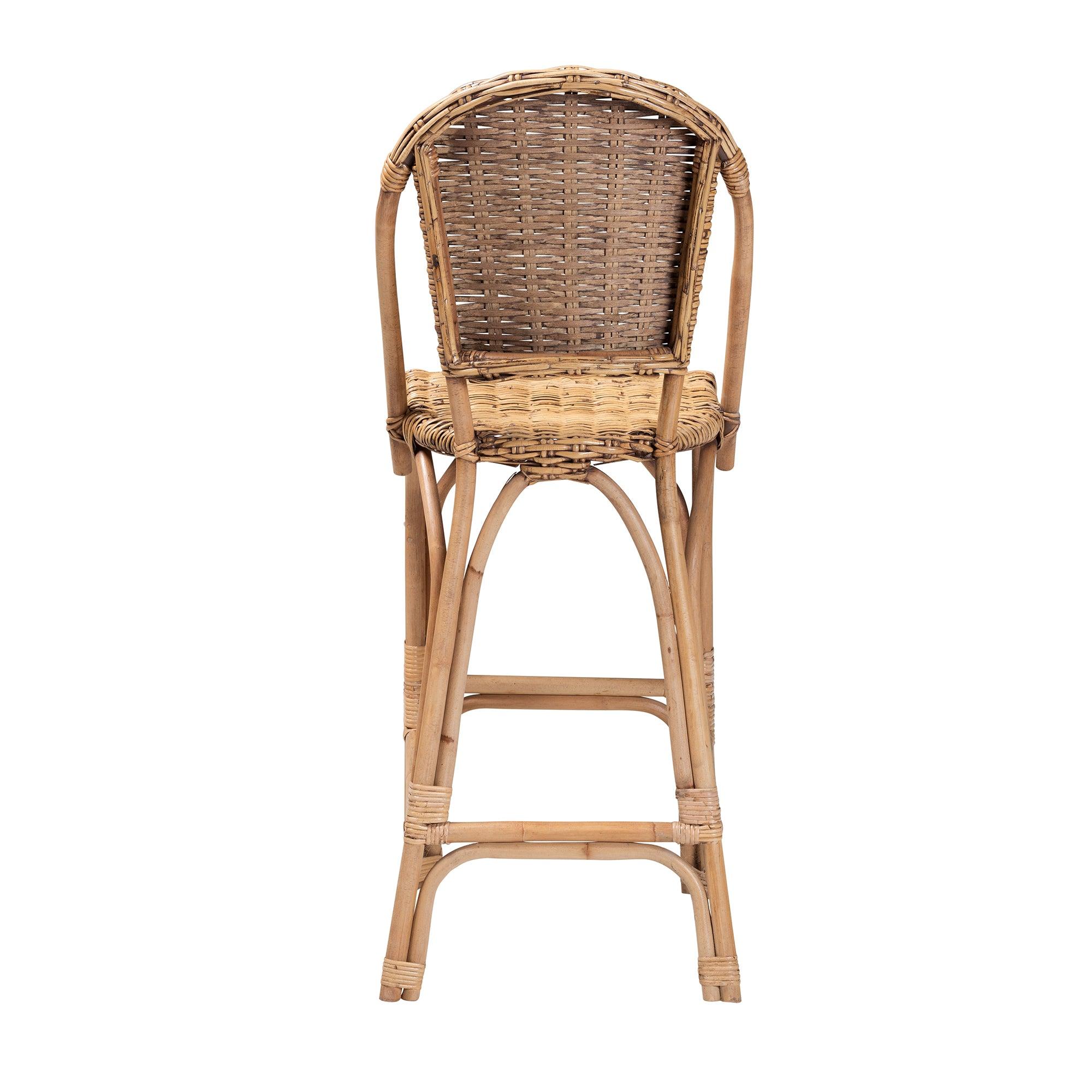 bali & pari Neola Modern Bohemian Rattan Bar Stool