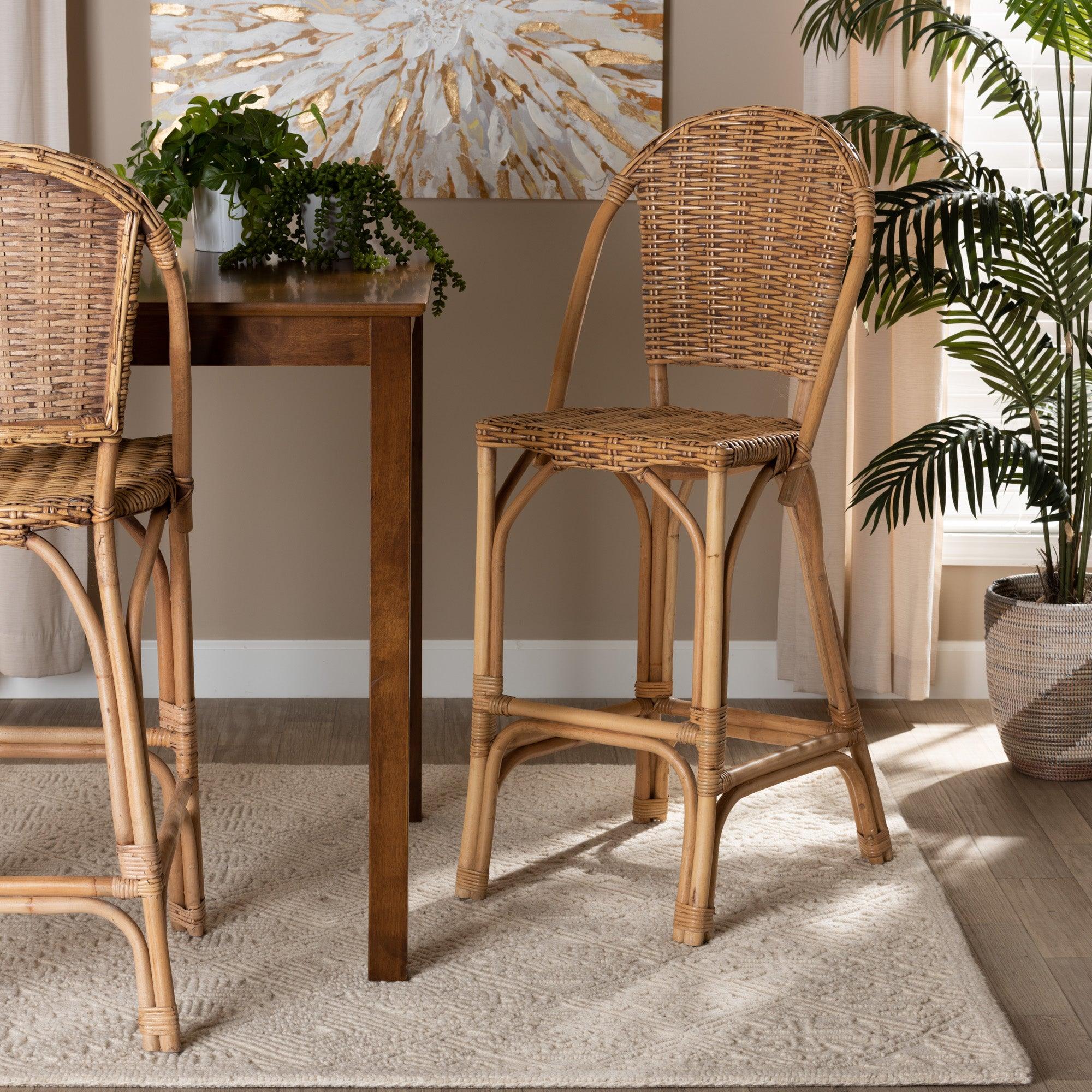 bali & pari Neola Modern Bohemian Rattan Bar Stool