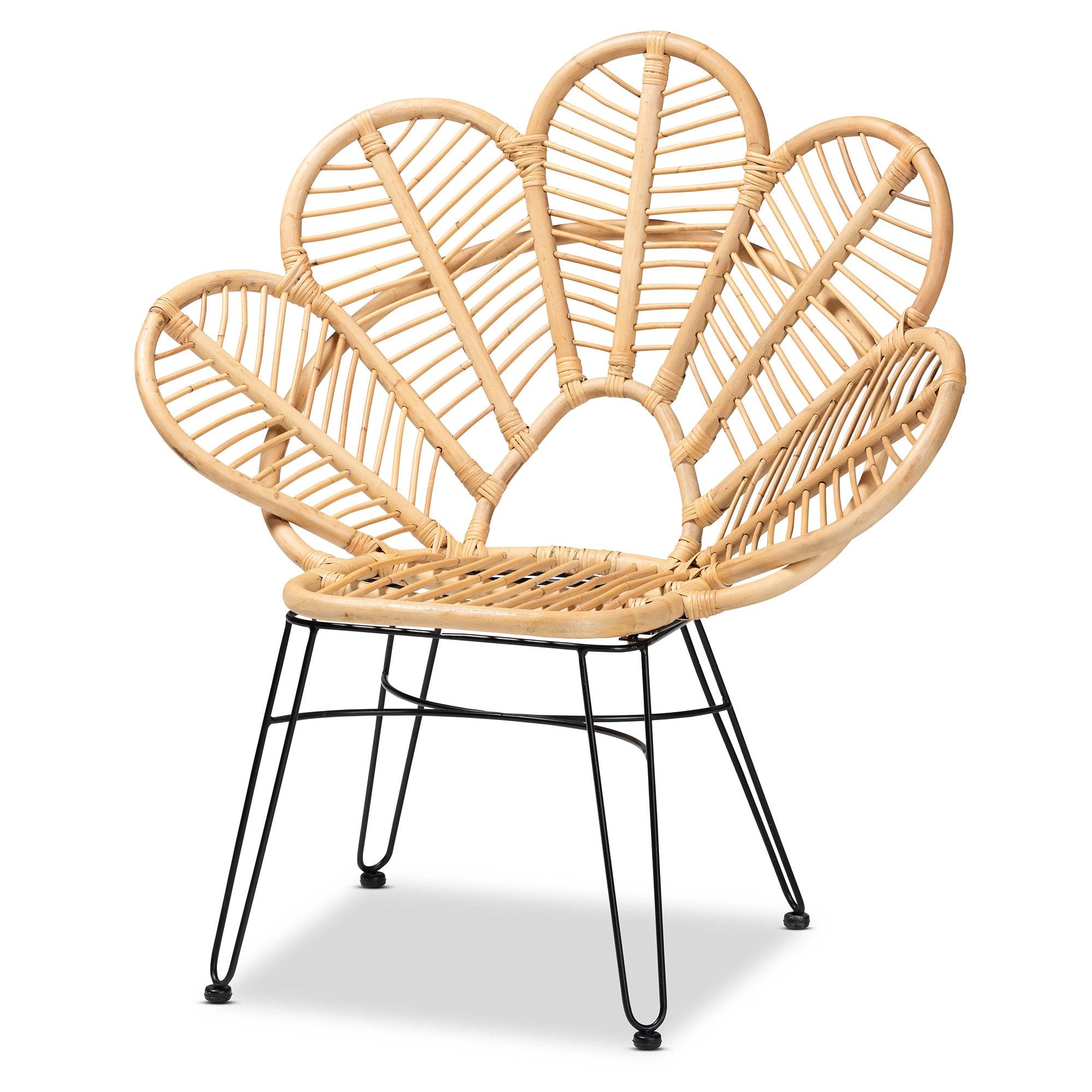 bali & pari Garan Modern Bohemian Rattan and Metal Accent Chair