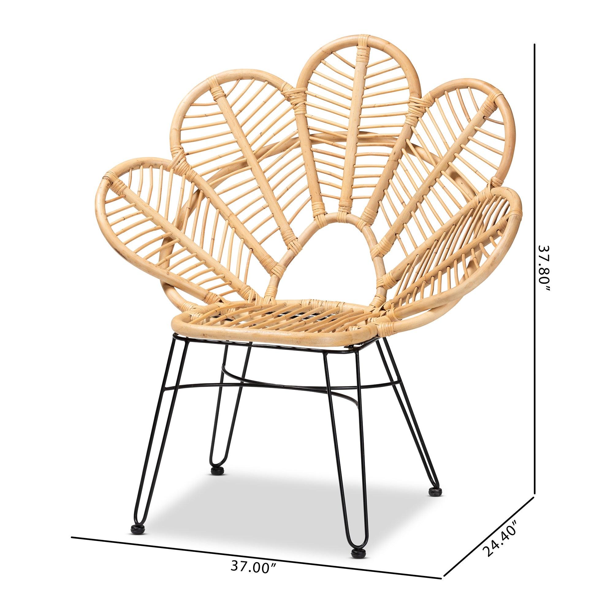 bali & pari Garan Modern Bohemian Rattan and Metal Accent Chair