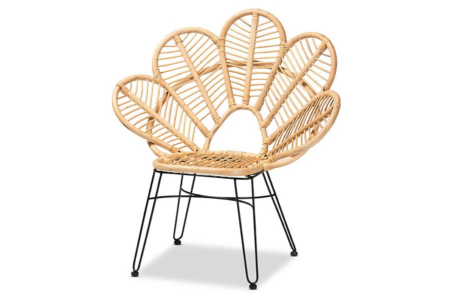 bali & pari Garan Modern Bohemian Rattan and Metal Accent Chair