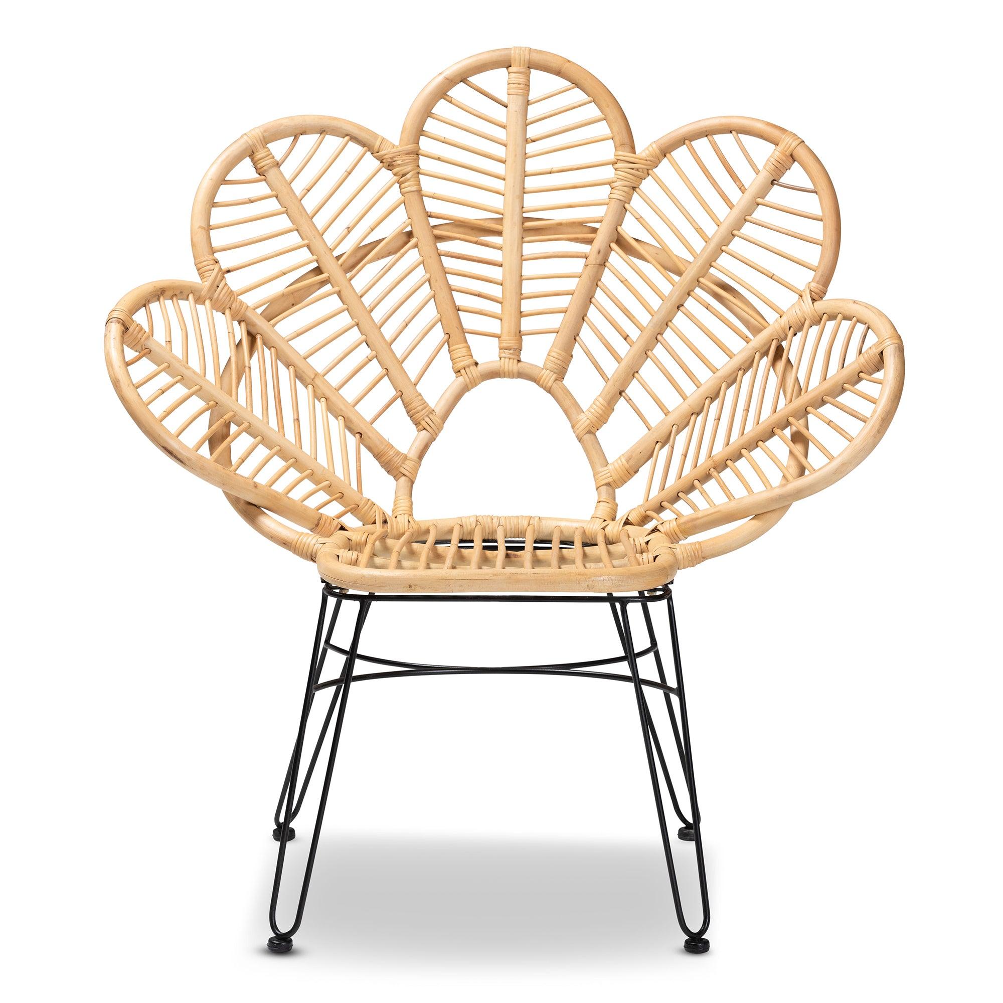 bali & pari Garan Modern Bohemian Rattan and Metal Accent Chair