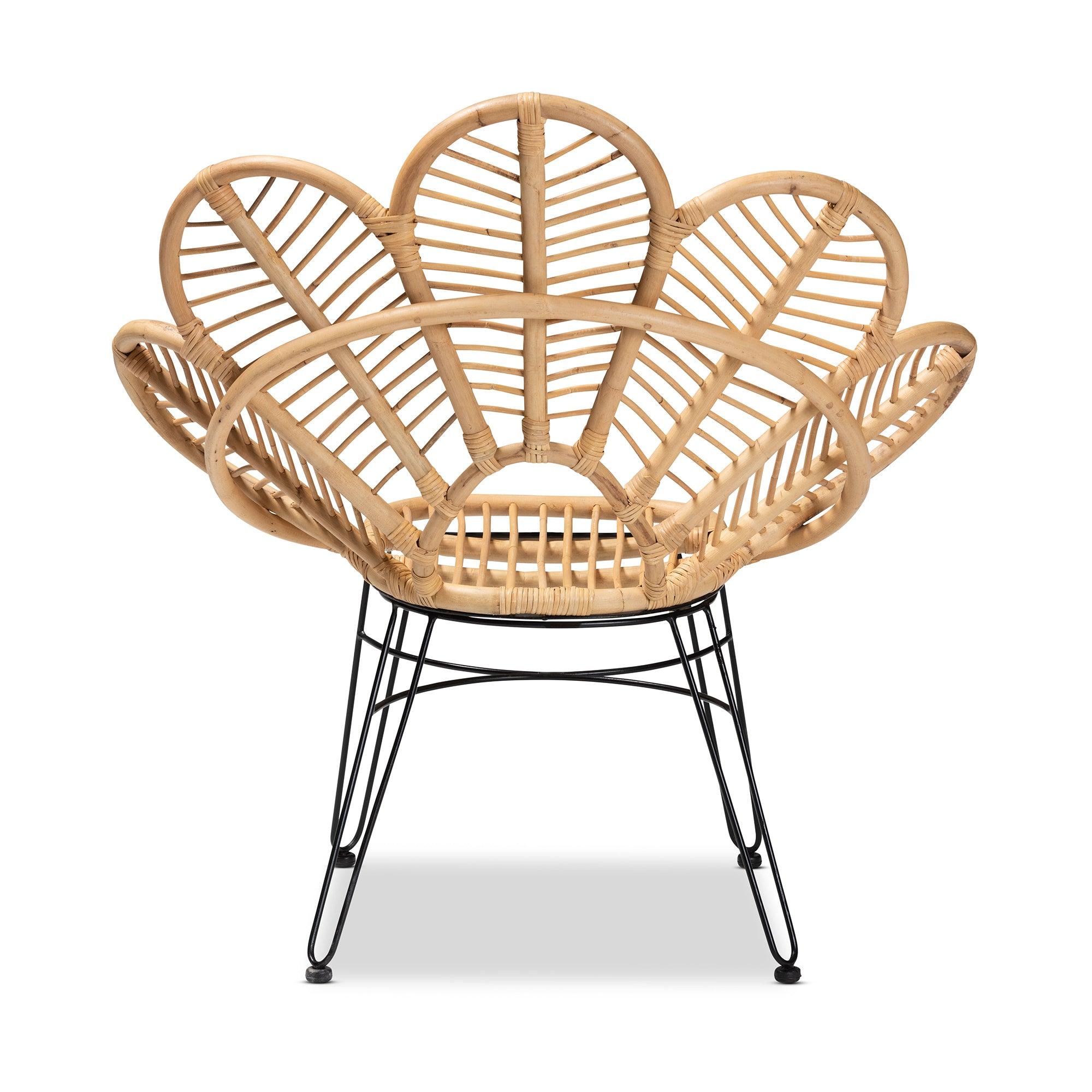 bali & pari Garan Modern Bohemian Rattan and Metal Accent Chair