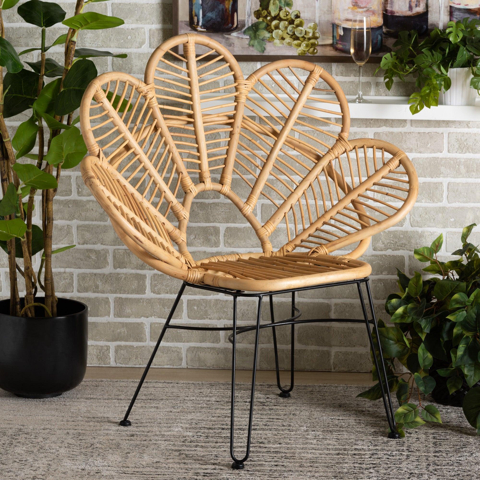 bali & pari Garan Modern Bohemian Rattan and Metal Accent Chair