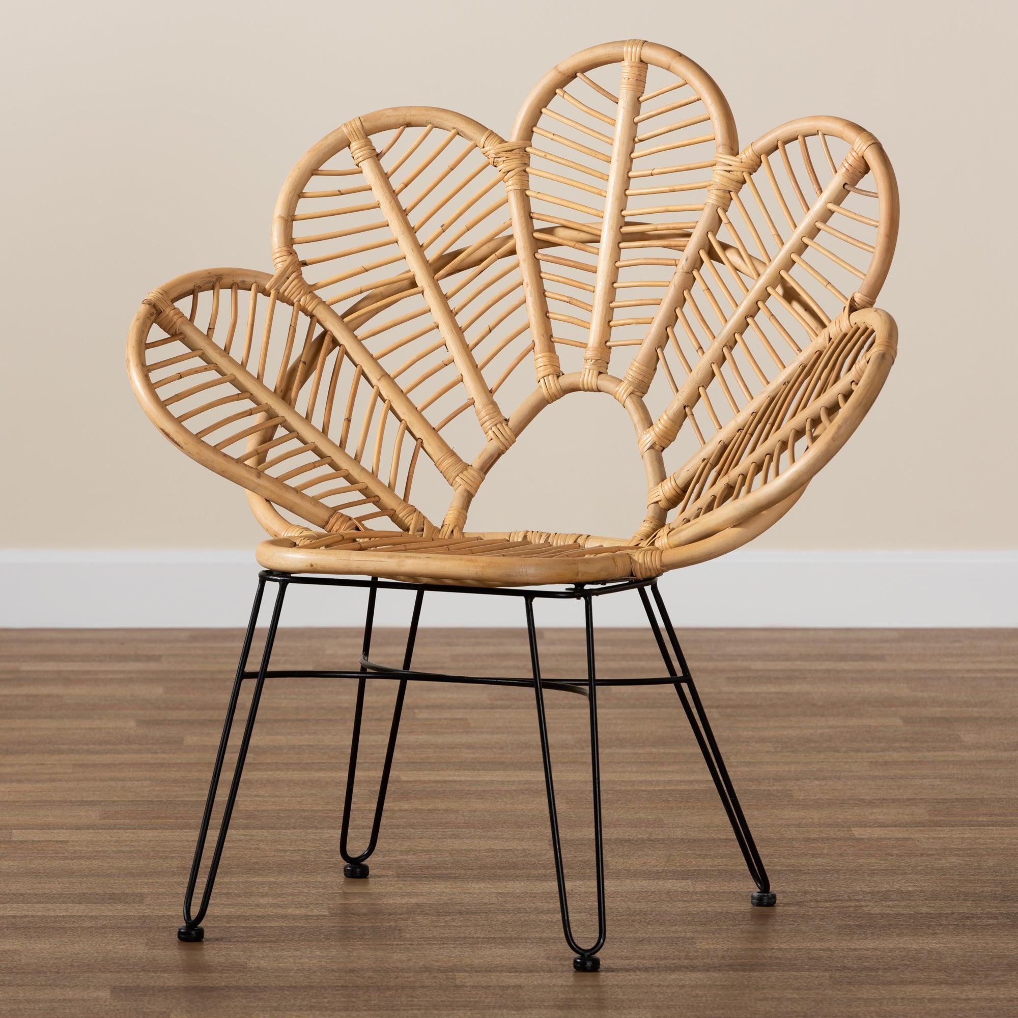 bali & pari Garan Modern Bohemian Rattan and Metal Accent Chair