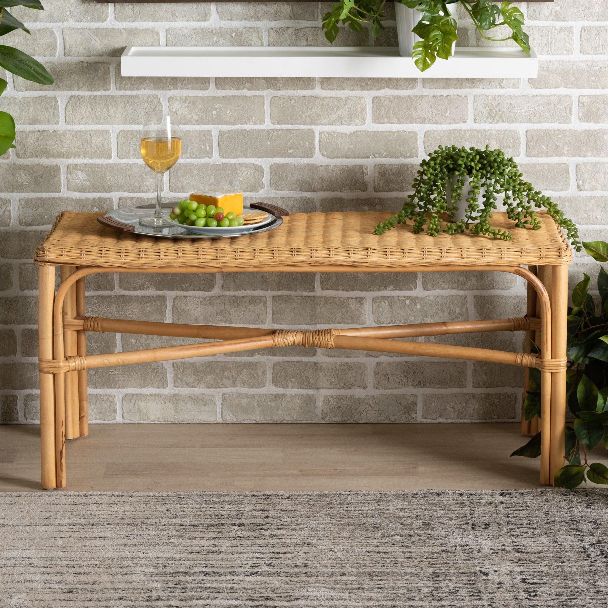 bali & pari Cacaban Modern Bohemian Rattan Accent Bench