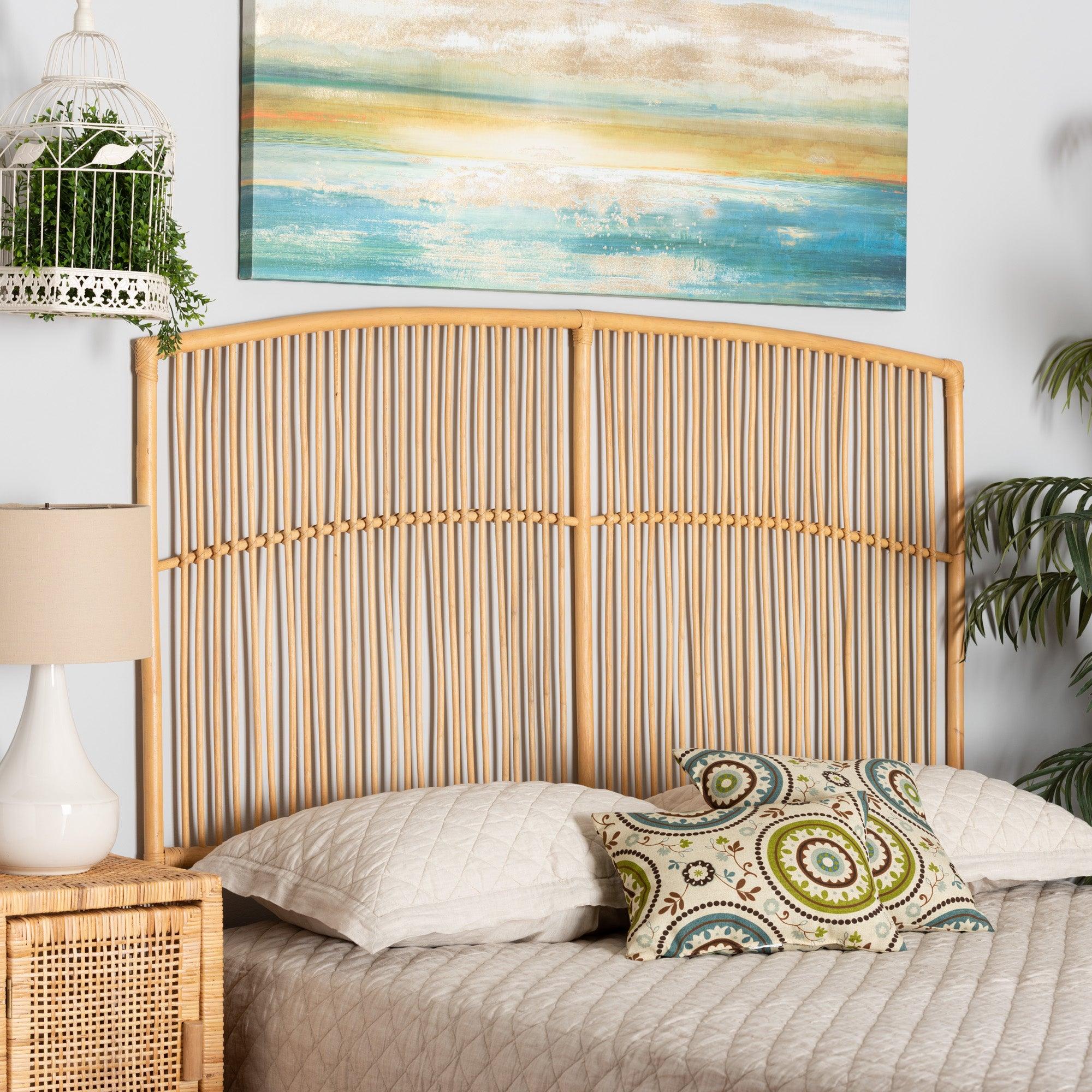 bali & pari Malvina Modern Bohemian Rattan Wall-mount Headboard