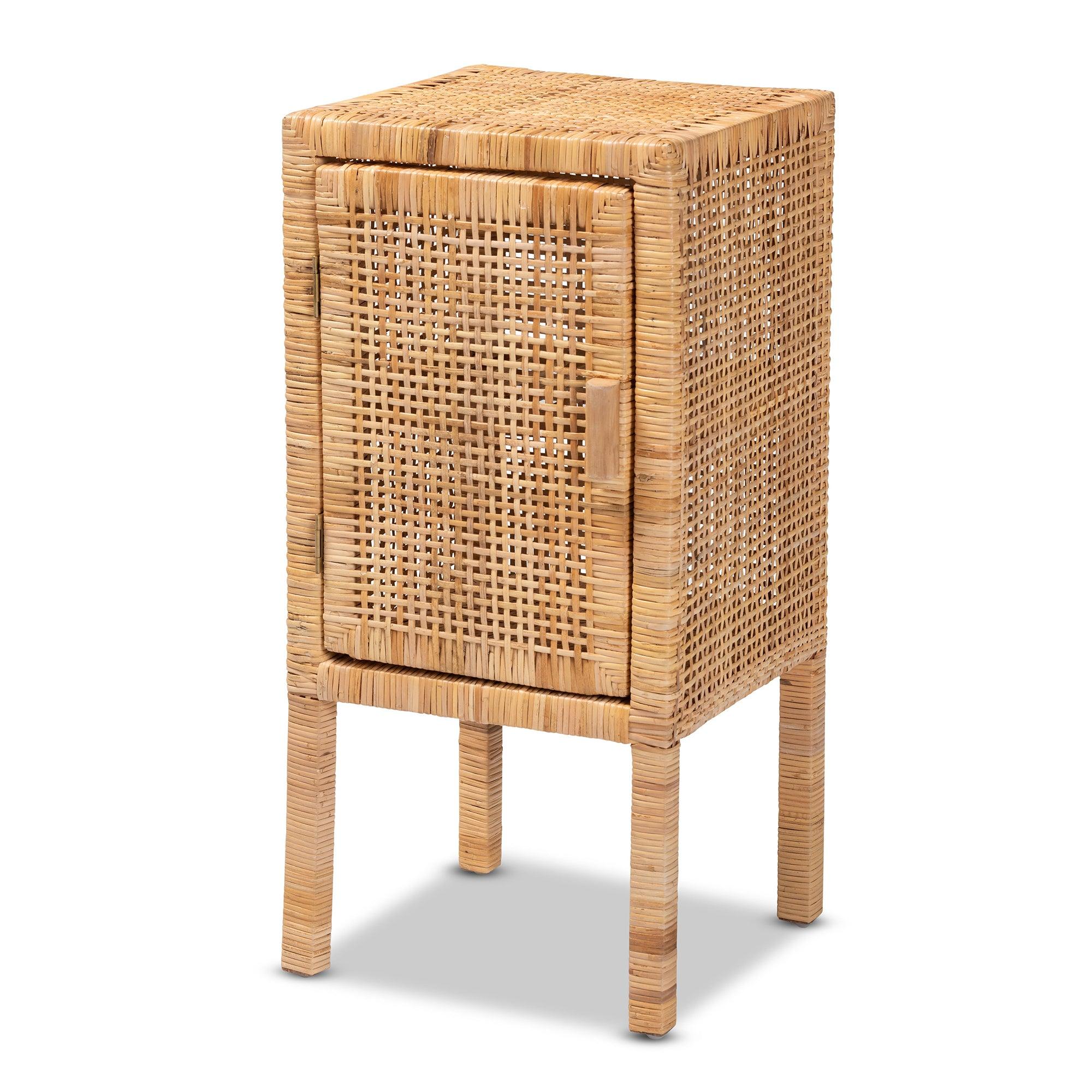 bali & pari Vivan Modern Bohemian Rattan 1-Door Nightstand