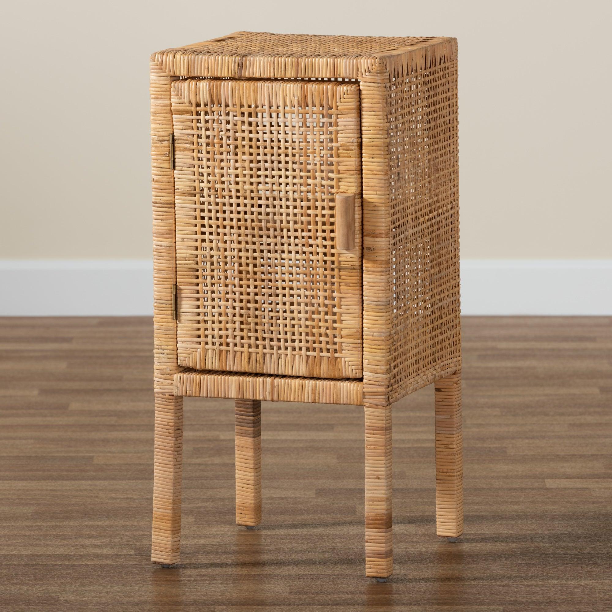 bali & pari Vivan Modern Bohemian Rattan 1-Door Nightstand