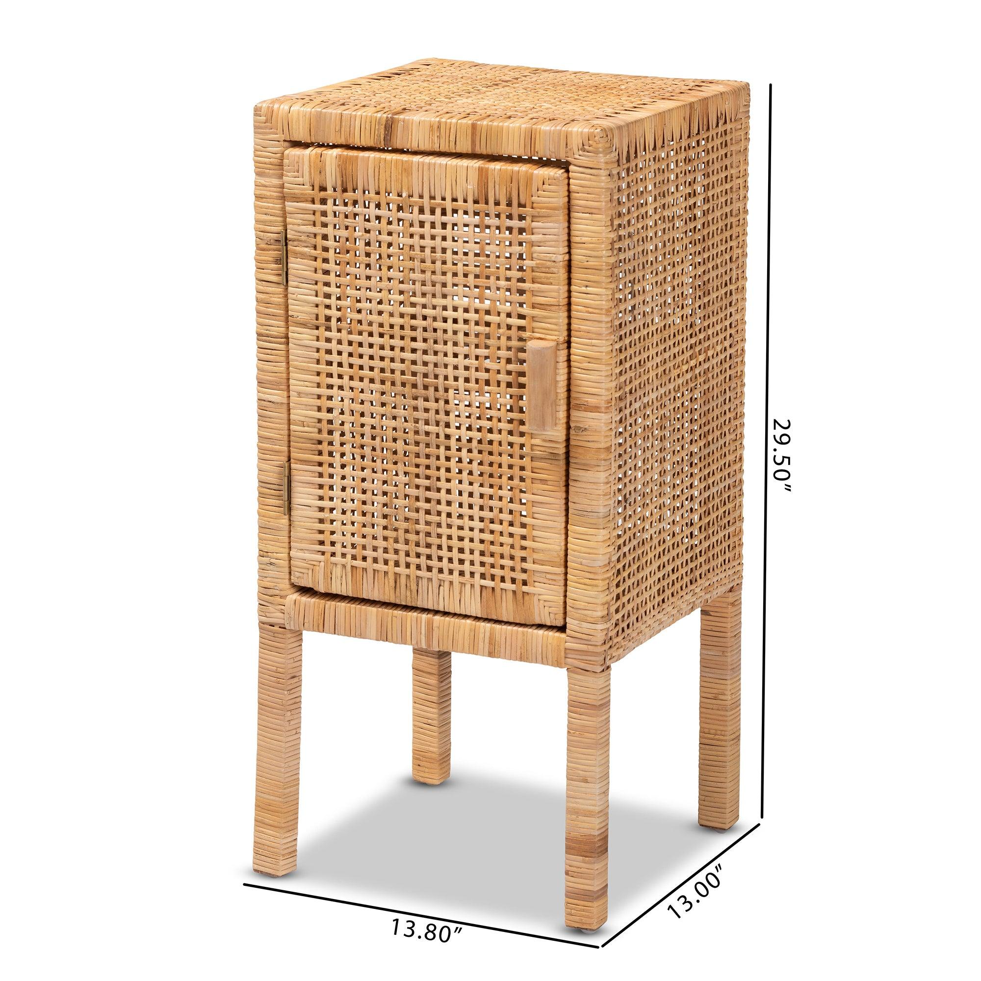 bali & pari Vivan Modern Bohemian Rattan 1-Door Nightstand