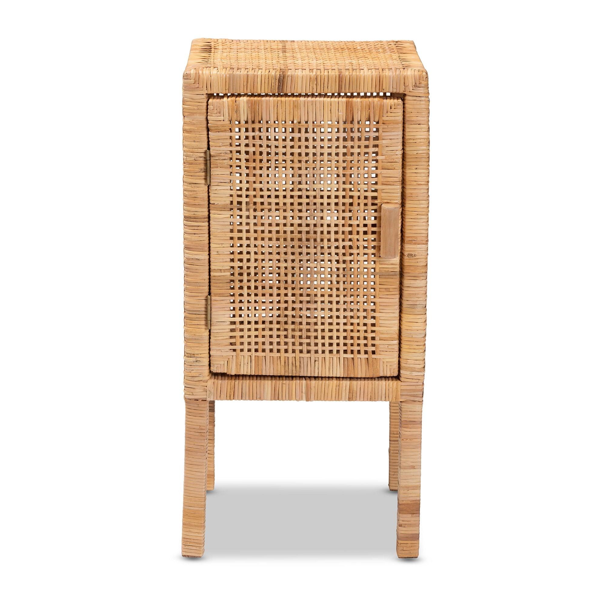 bali & pari Vivan Modern Bohemian Rattan 1-Door Nightstand