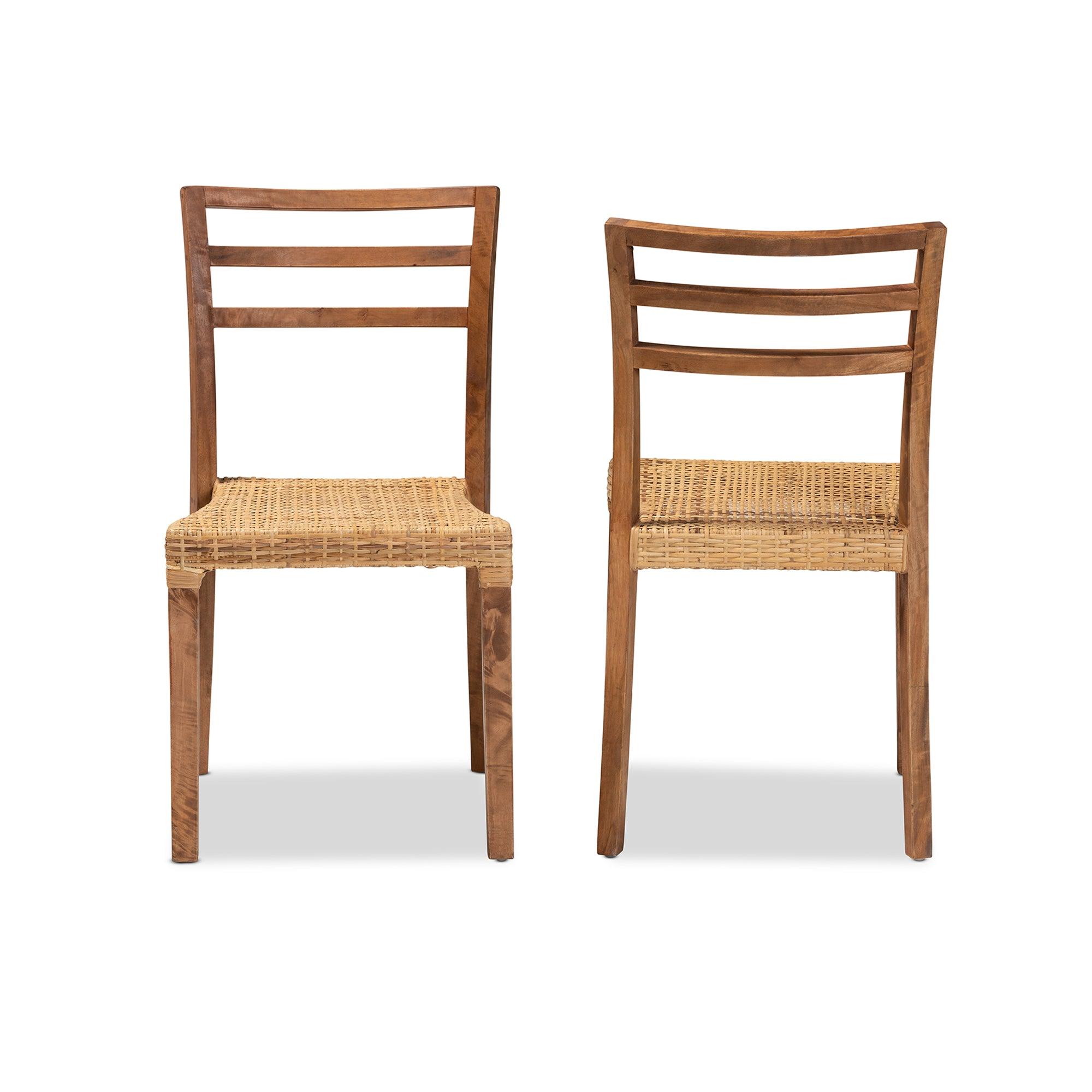 bali & pari Arthur Mid-Century Modern Mahogany Wood and Rattan 2-Piece Dining Chair Set