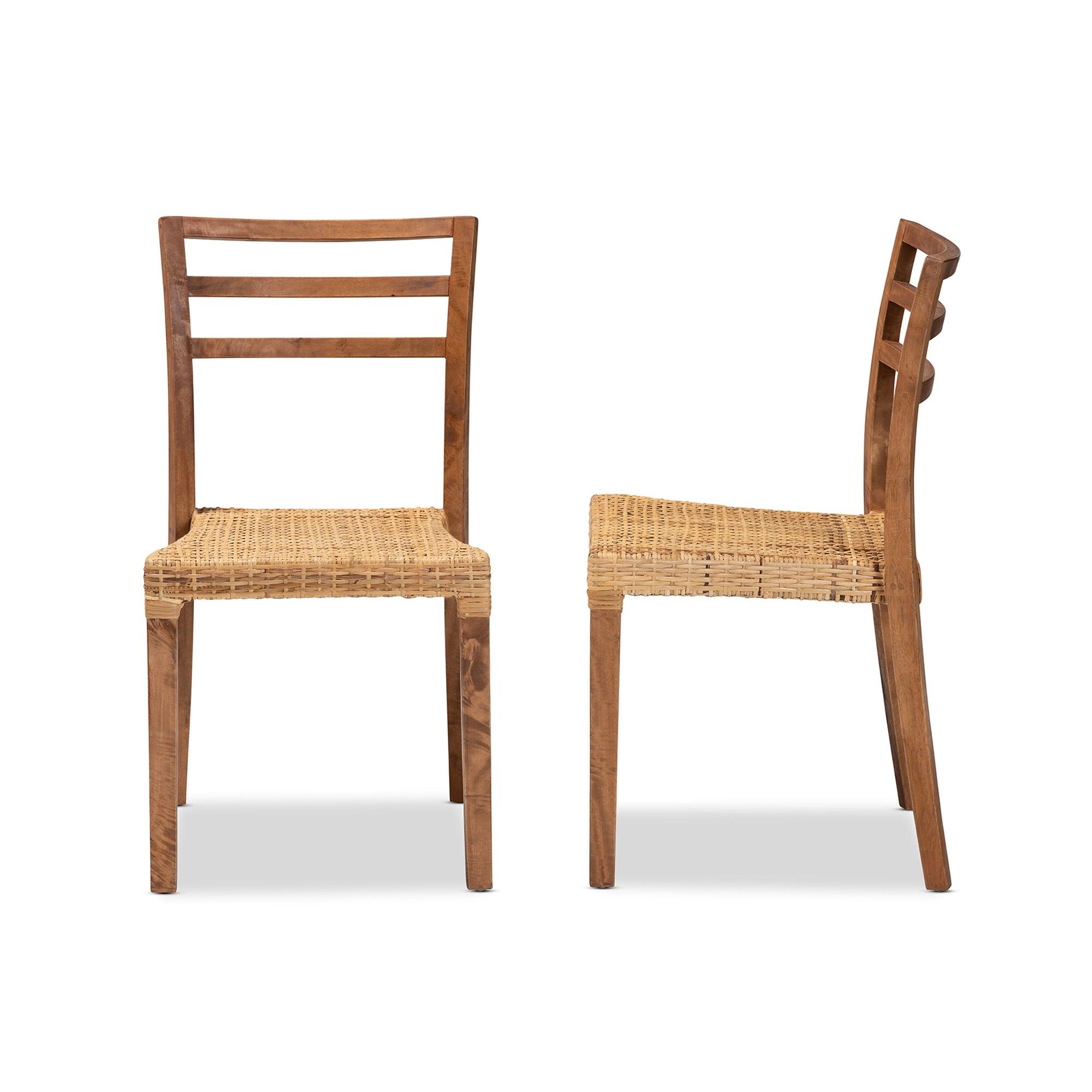 bali & pari Arthur Mid-Century Modern Mahogany Wood and Rattan 2-Piece Dining Chair Set