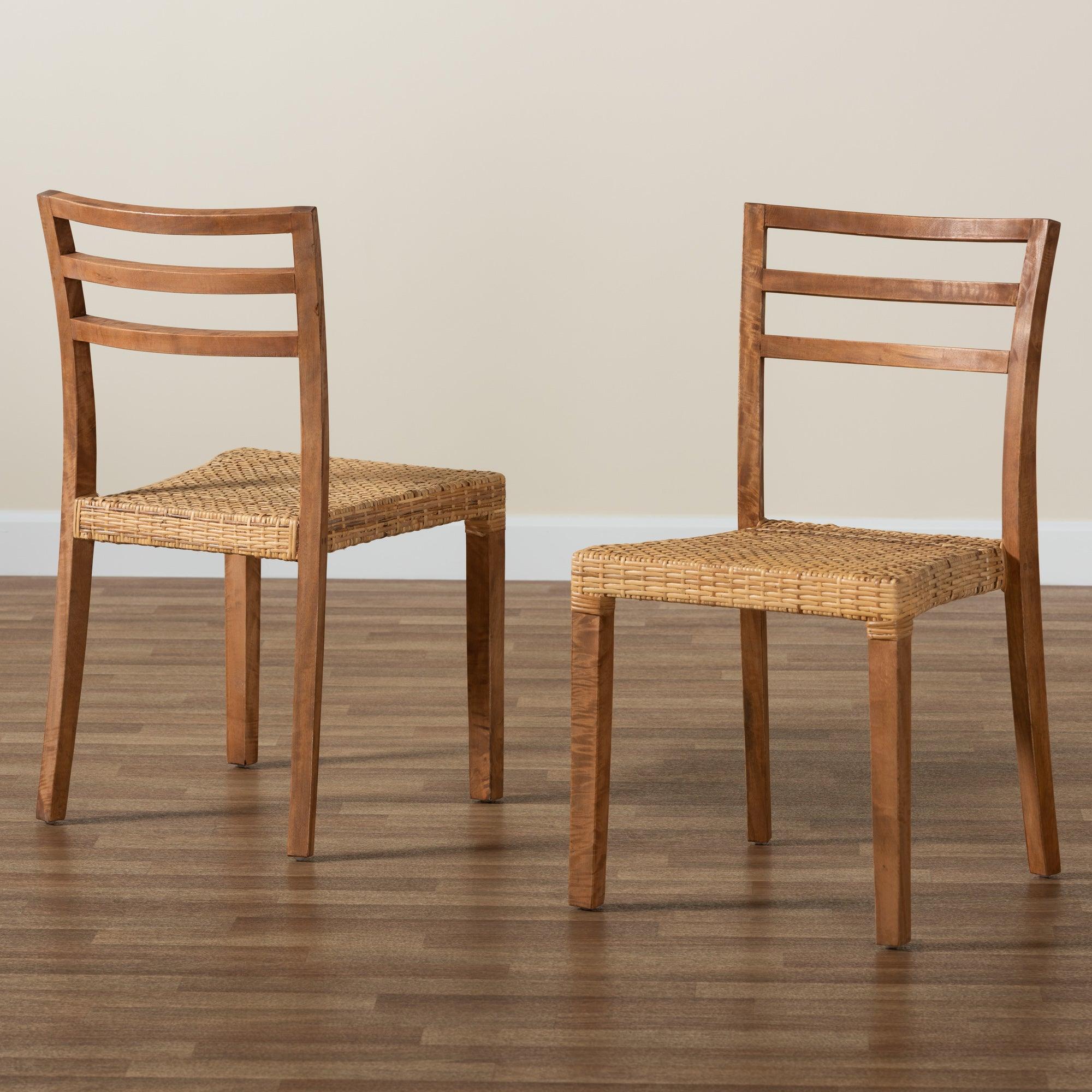 bali & pari Arthur Mid-Century Modern Mahogany Wood and Rattan 2-Piece Dining Chair Set