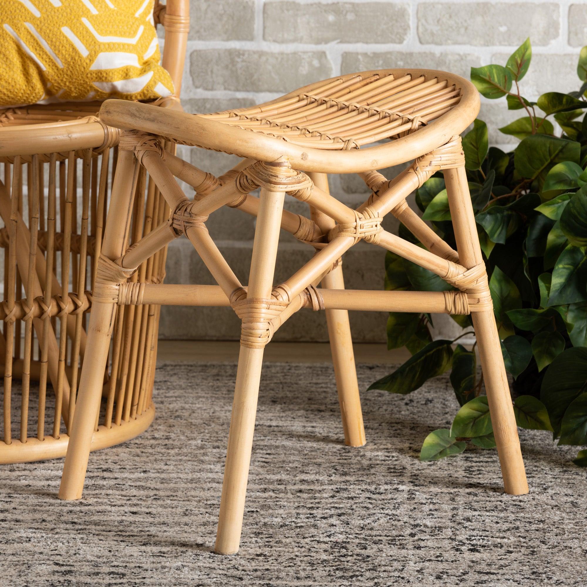 bali & pari Elgon Modern Bohemian Rattan Footstool