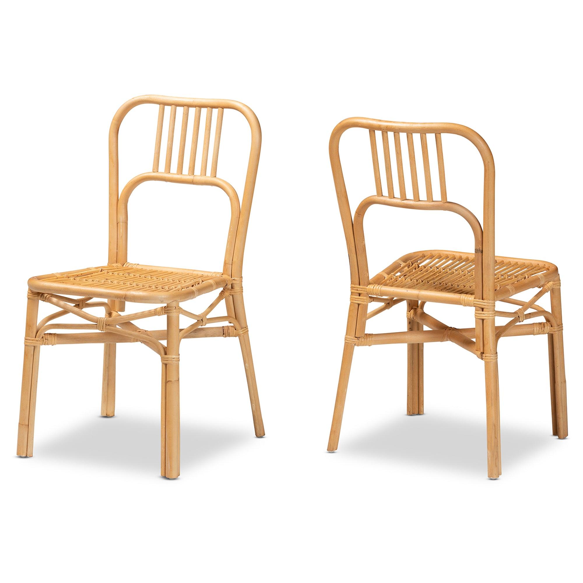 bali & pari Ivora Modern Bohemian Rattan 2-Piece Dining Chair Set