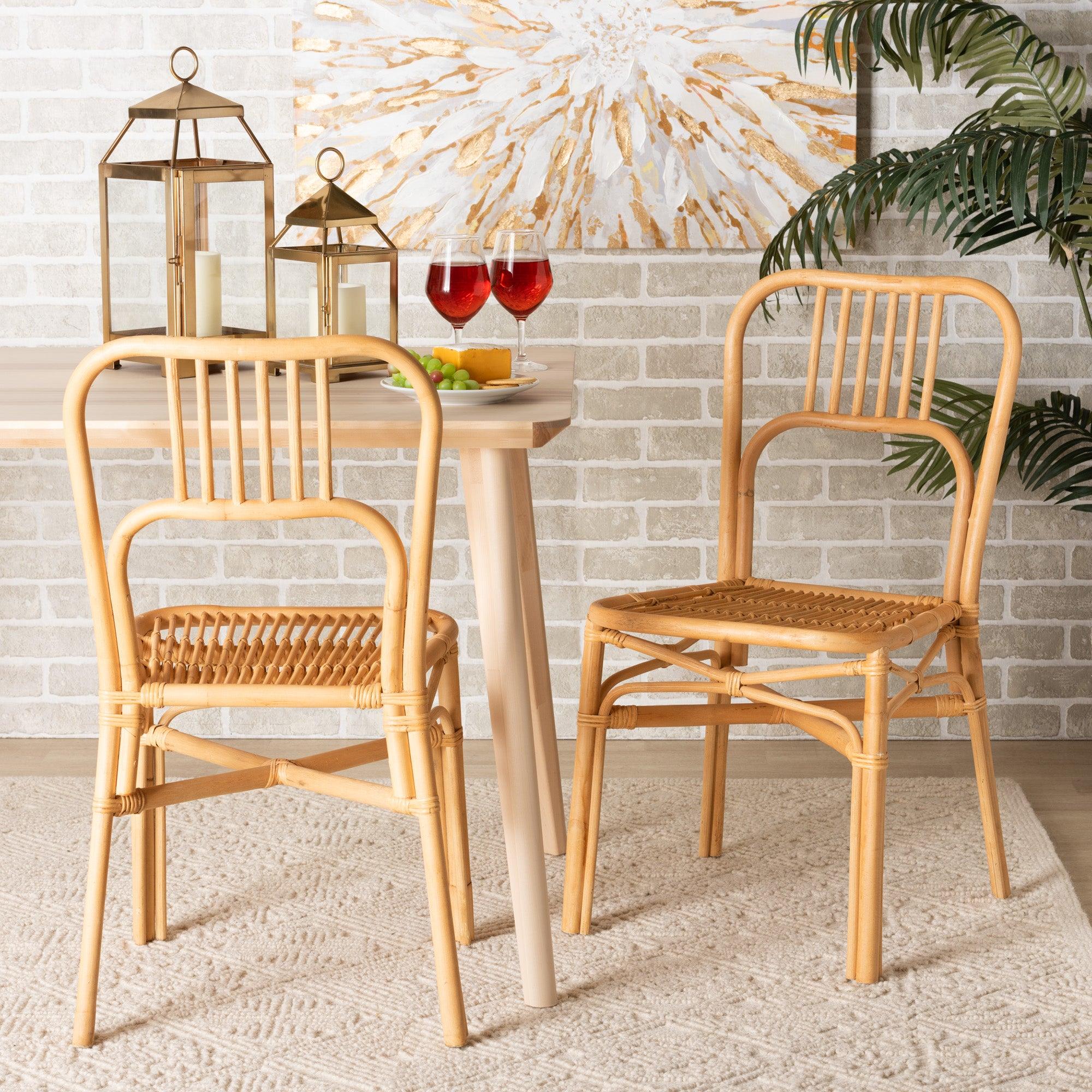 bali & pari Ivora Modern Bohemian Rattan 2-Piece Dining Chair Set