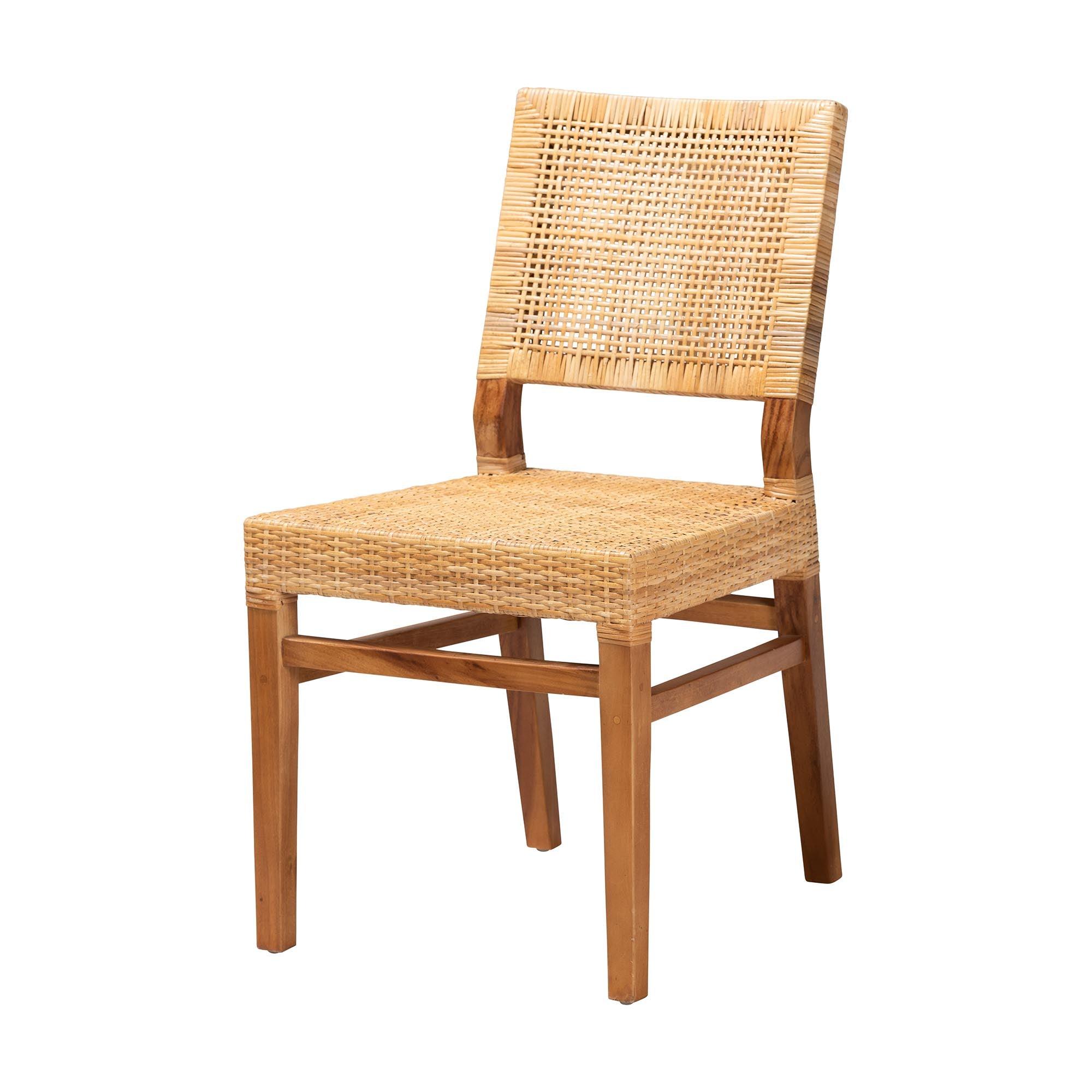 bali & pari Lesia Modern Bohemian Rattan and Mahogany Wood Dining Chair