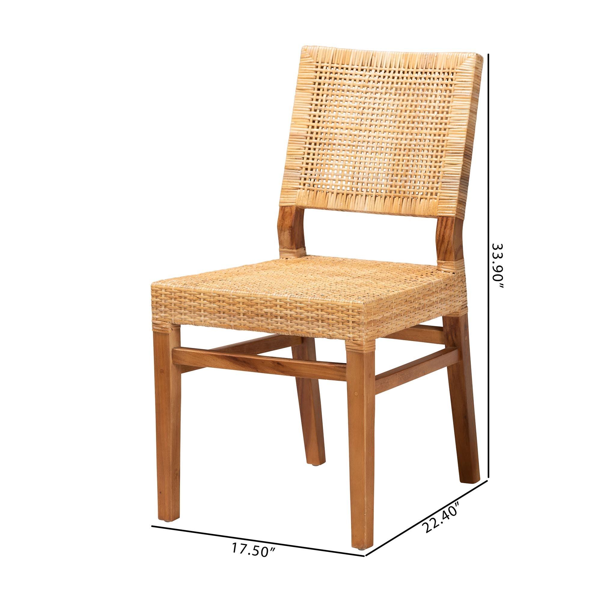 bali & pari Lesia Modern Bohemian Rattan and Mahogany Wood Dining Chair