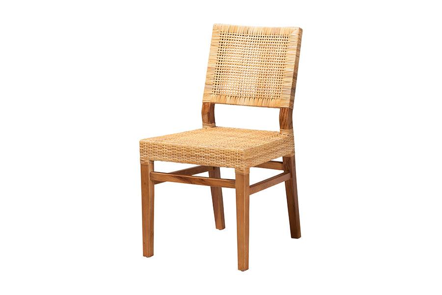 bali & pari Lesia Modern Bohemian Rattan and Mahogany Wood Dining Chair