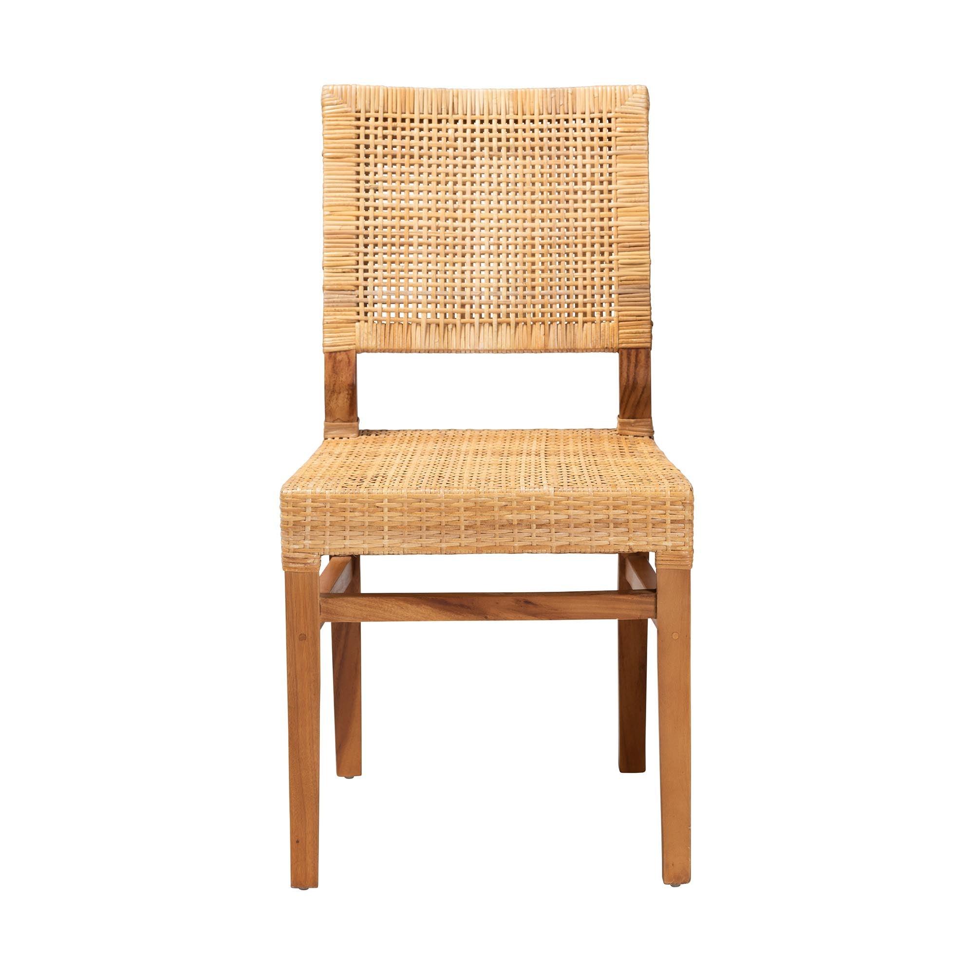 bali & pari Lesia Modern Bohemian Rattan and Mahogany Wood Dining Chair