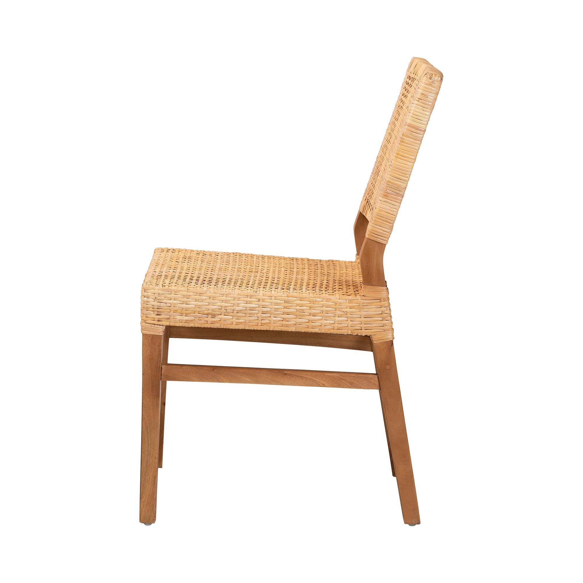 bali & pari Lesia Modern Bohemian Rattan and Mahogany Wood Dining Chair