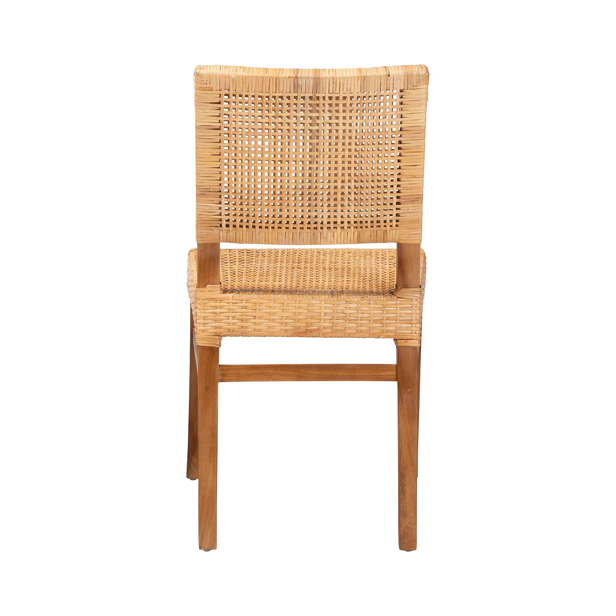 bali & pari Lesia Modern Bohemian Rattan and Mahogany Wood Dining Chair