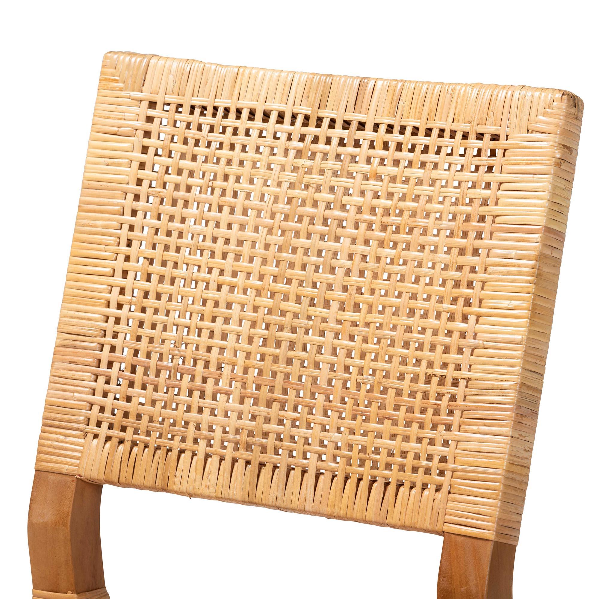 bali & pari Lesia Modern Bohemian Rattan and Mahogany Wood Dining Chair