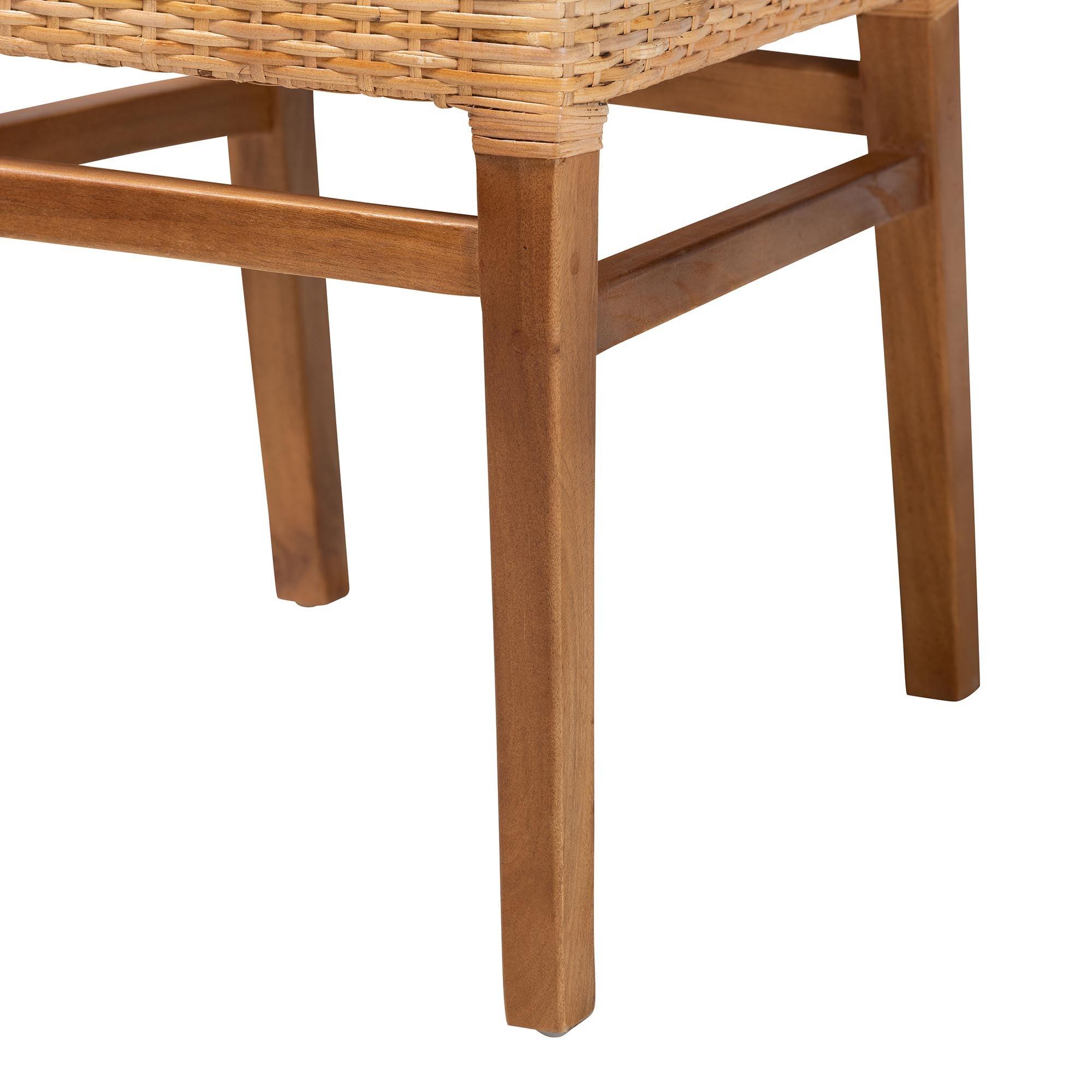 bali & pari Lesia Modern Bohemian Rattan and Mahogany Wood Dining Chair