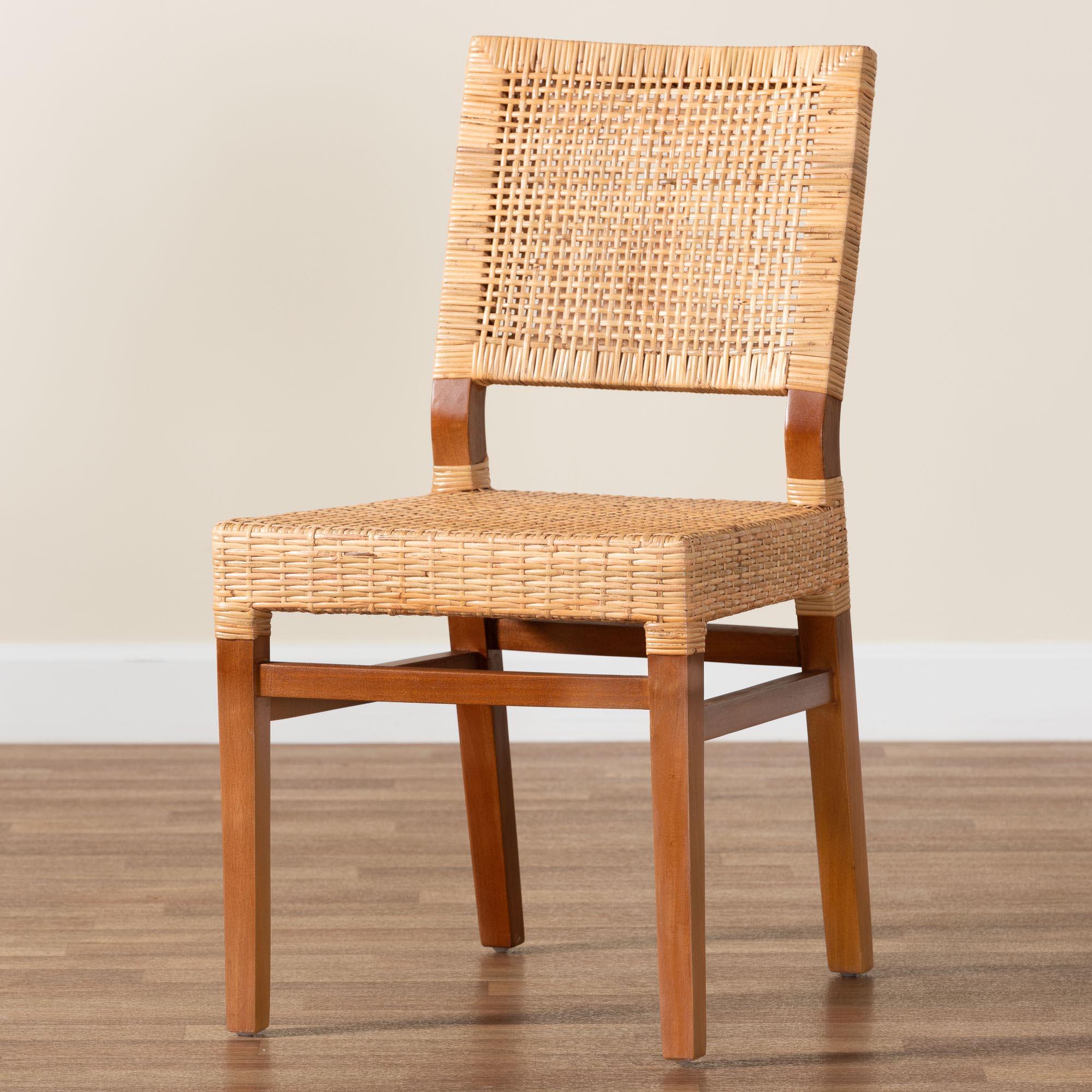 bali & pari Lesia Modern Bohemian Rattan and Mahogany Wood Dining Chair