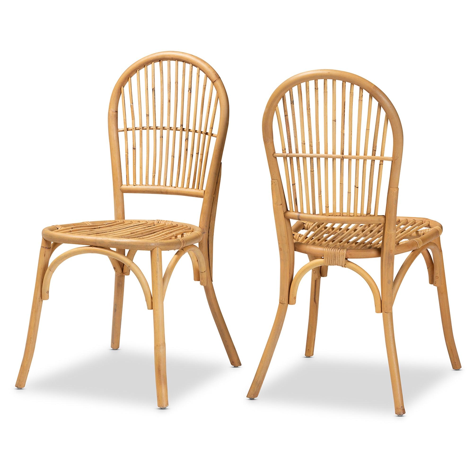 bali & pari Wina Modern Bohemian Rattan 2-Piece Dining Chair Set