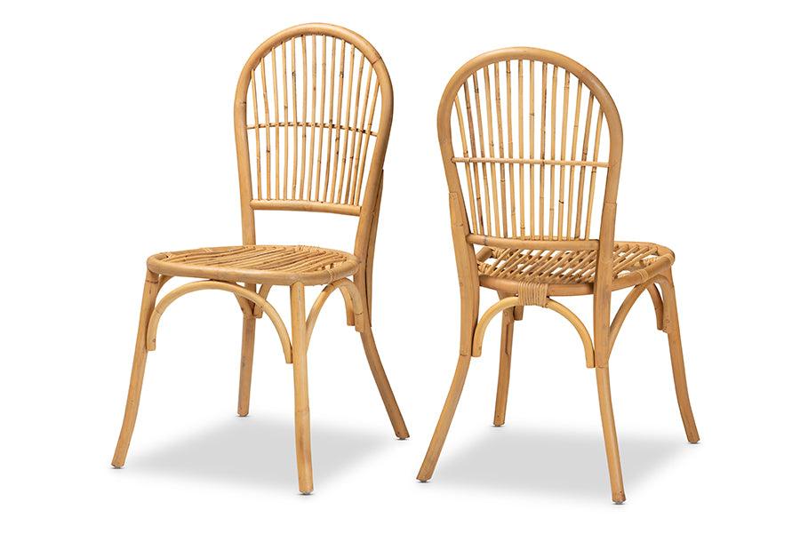 bali & pari Wina Modern Bohemian Rattan 2-Piece Dining Chair Set