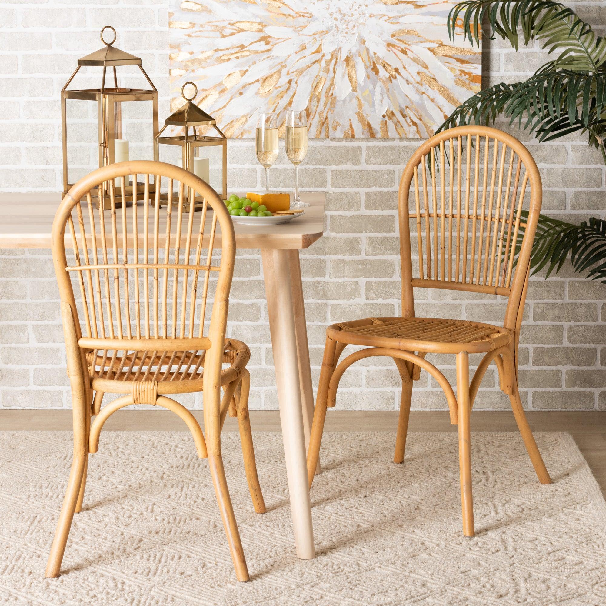 bali & pari Wina Modern Bohemian Rattan 2-Piece Dining Chair Set