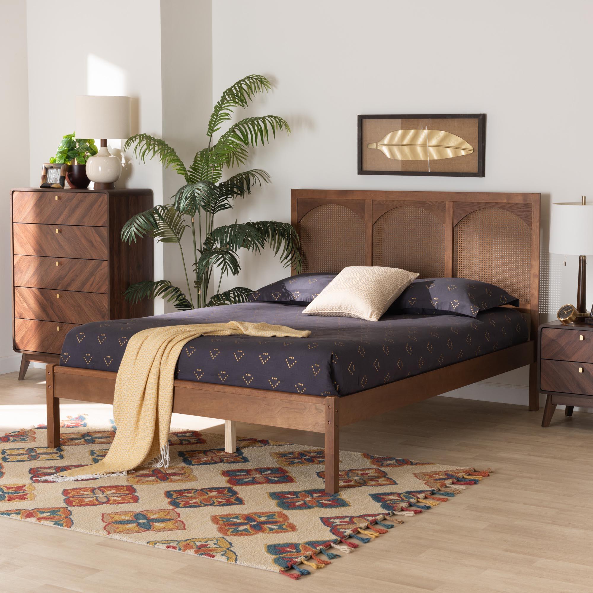 Blossom Classic and Traditional Ash Finished Wood and Rattan Platform Bed