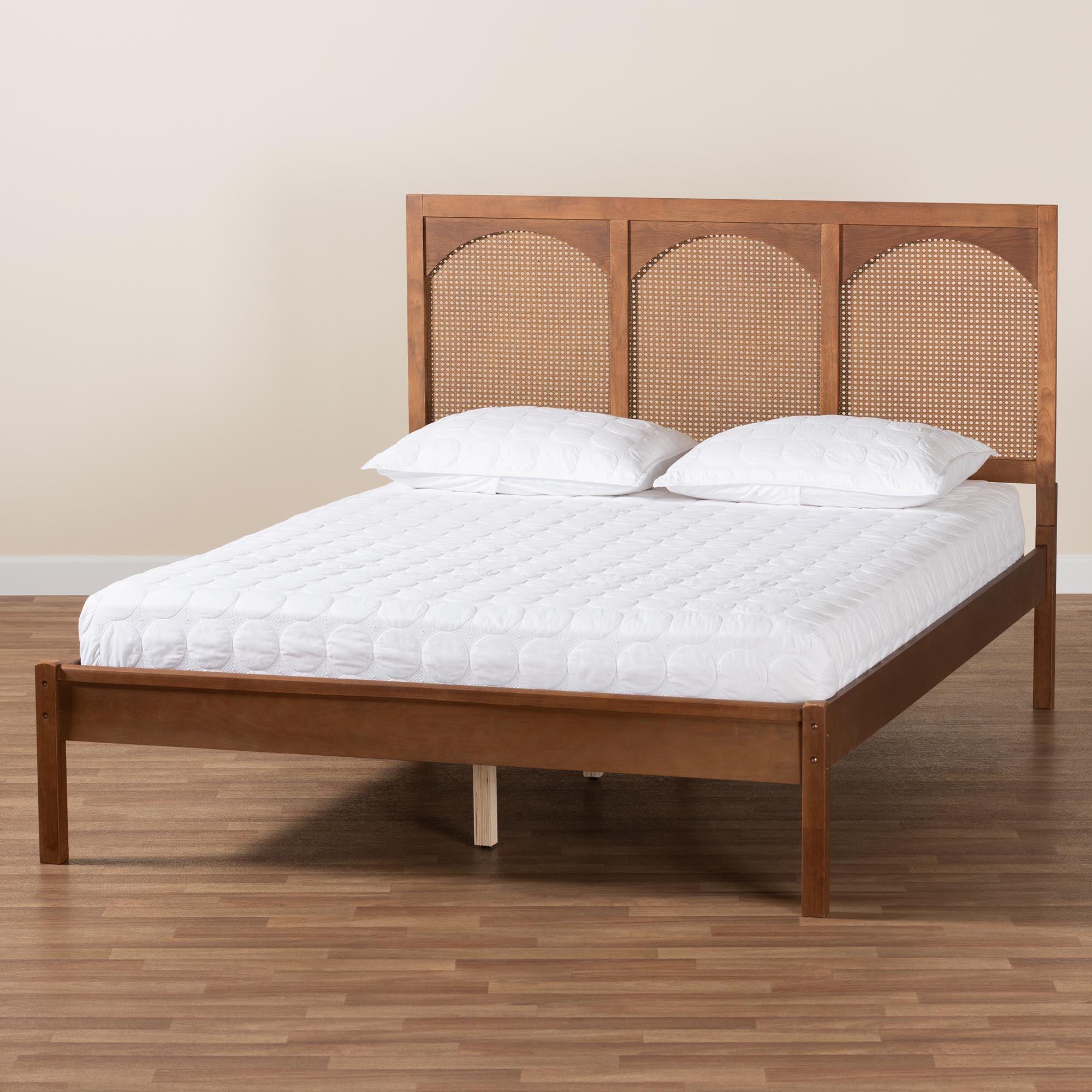 Blossom Classic and Traditional Ash Finished Wood and Rattan Platform Bed