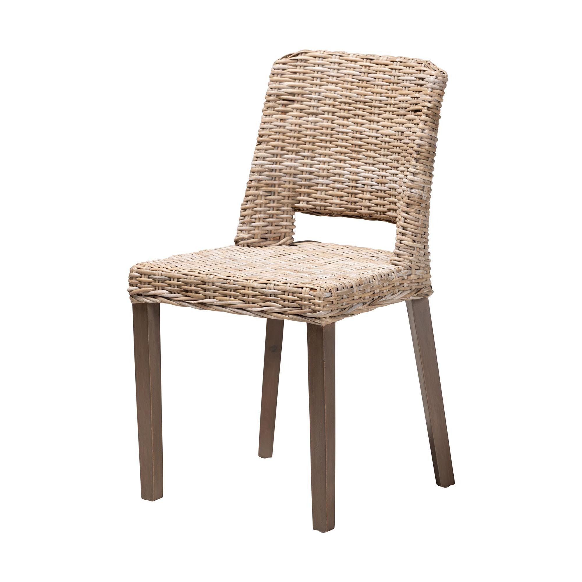 bali & pari Magy Modern Bohemian Rattan and Finished Wood Dining Chair