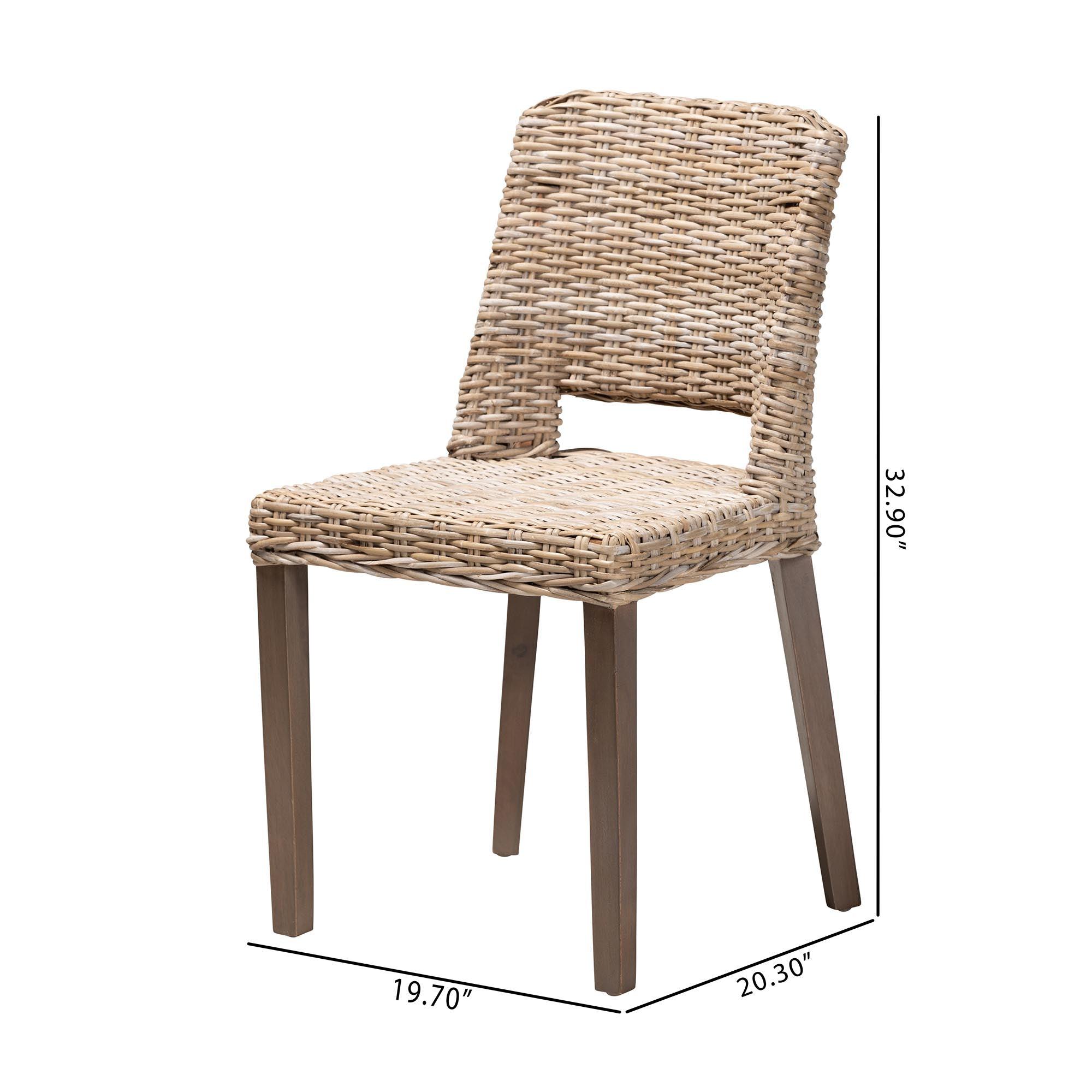 bali & pari Magy Modern Bohemian Rattan and Finished Wood Dining Chair