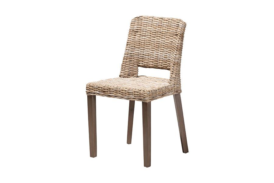 bali & pari Magy Modern Bohemian Rattan and Finished Wood Dining Chair