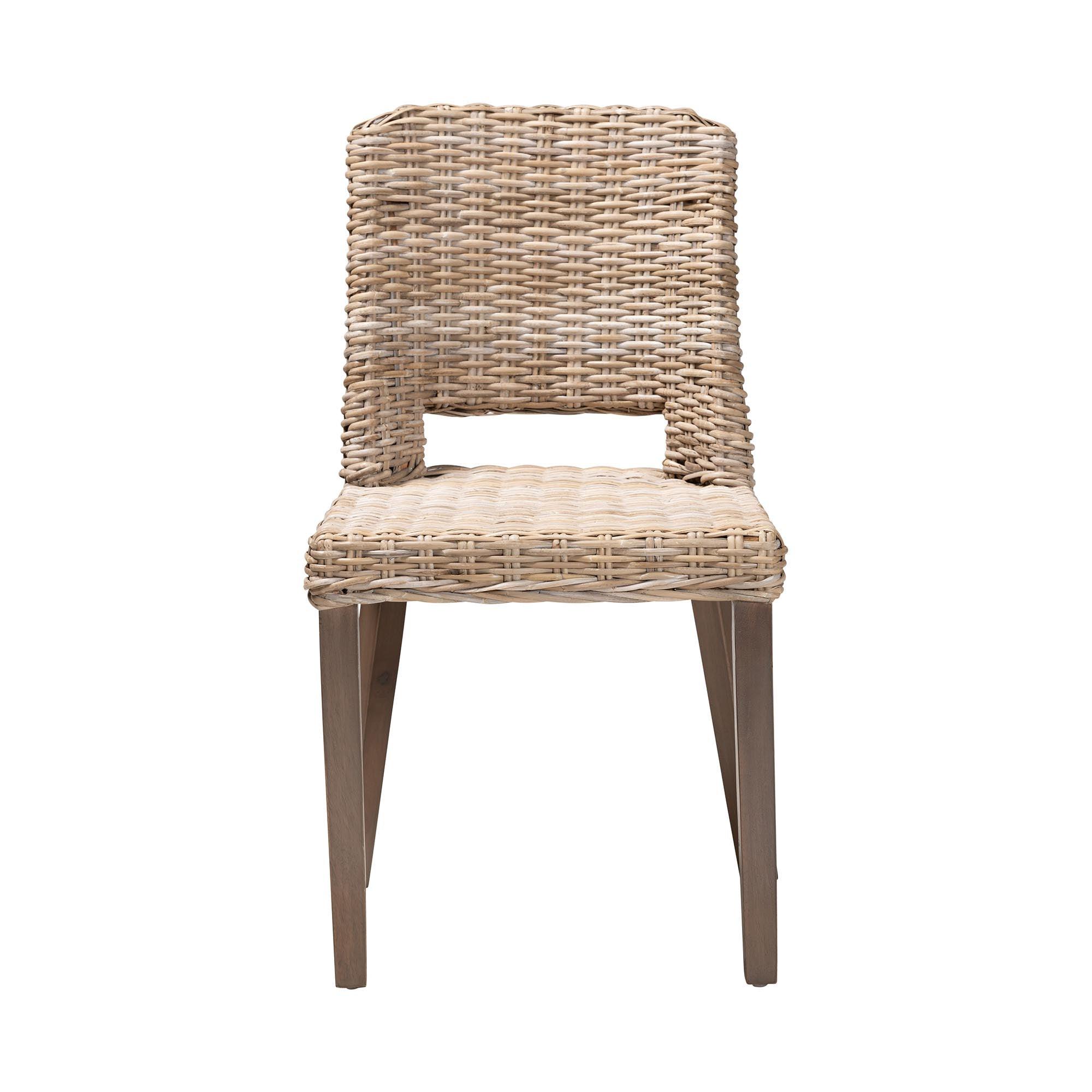 bali & pari Magy Modern Bohemian Rattan and Finished Wood Dining Chair