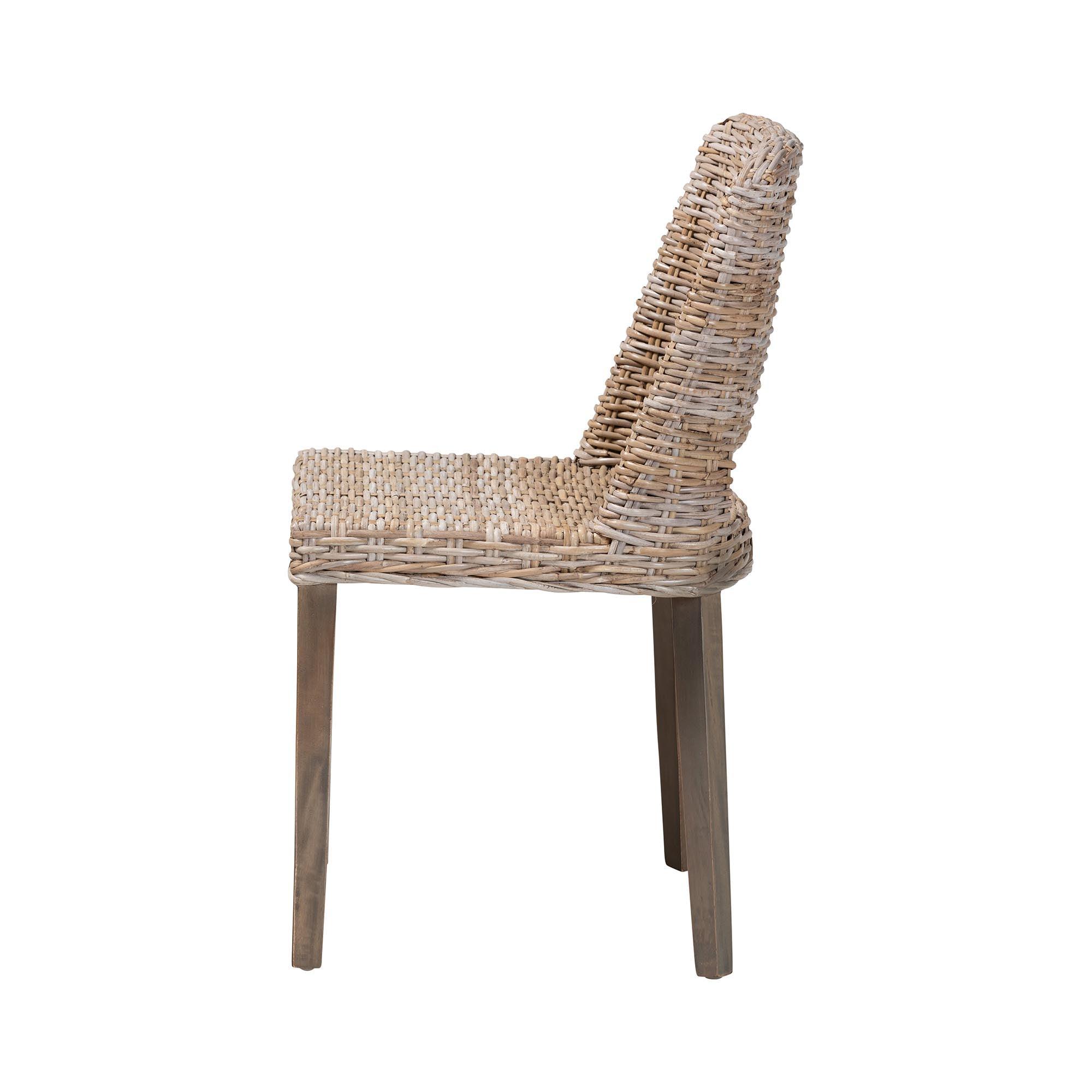 bali & pari Magy Modern Bohemian Rattan and Finished Wood Dining Chair