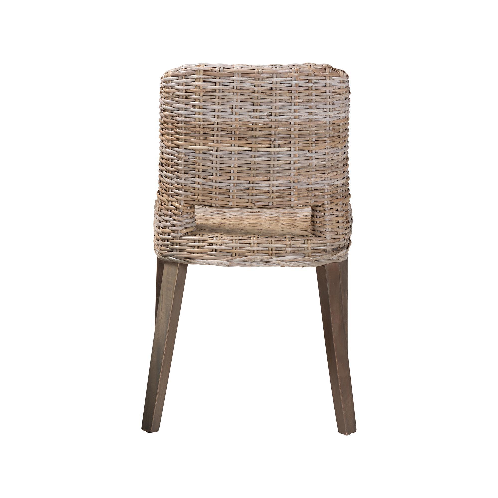 bali & pari Magy Modern Bohemian Rattan and Finished Wood Dining Chair