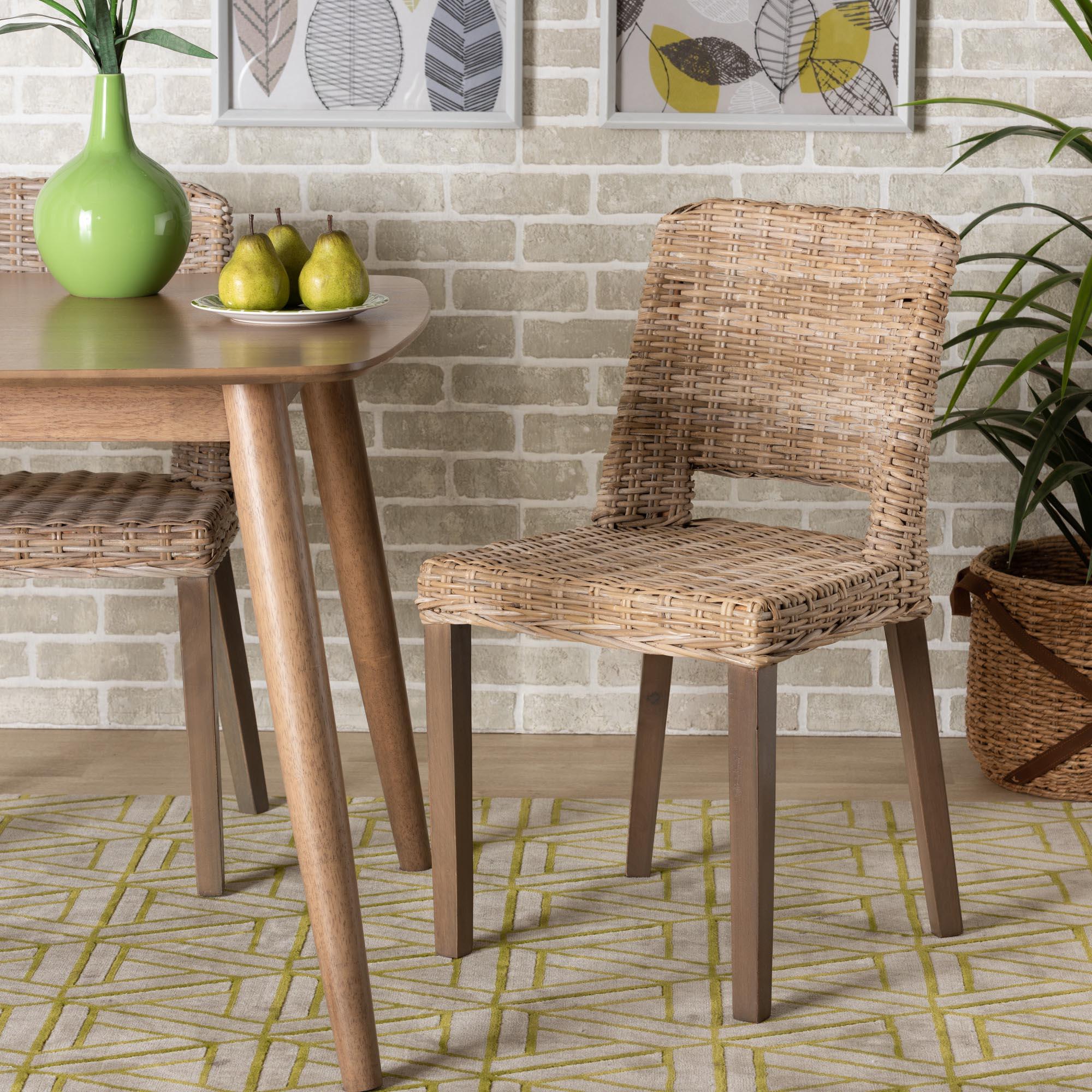 bali & pari Magy Modern Bohemian Rattan and Finished Wood Dining Chair