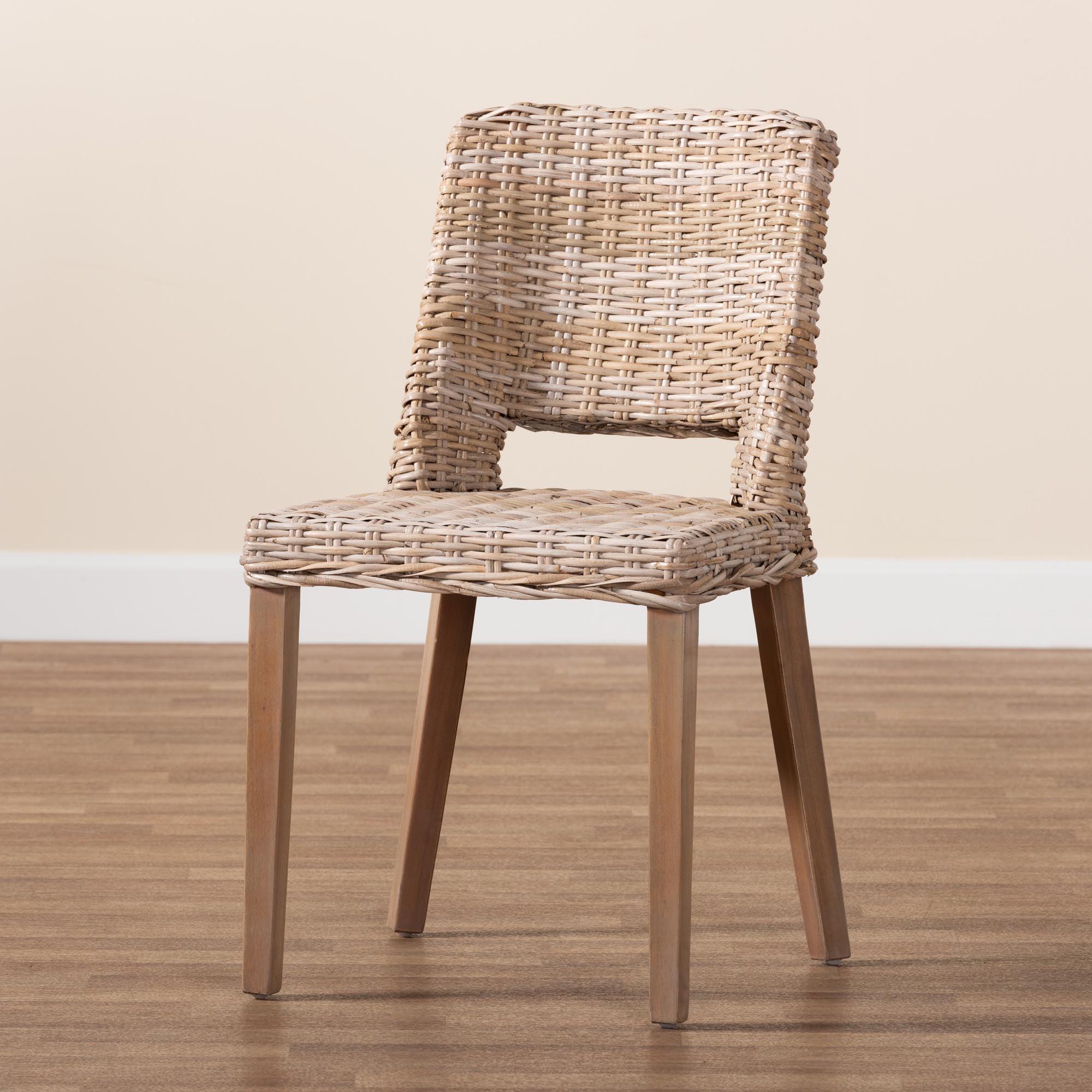 bali & pari Magy Modern Bohemian Rattan and Finished Wood Dining Chair