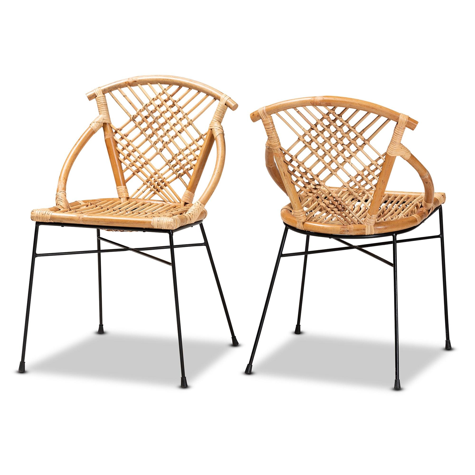 bali & pari Pro Modern Bohemian Rattan and Metal 2-Piece Dining Chair Set