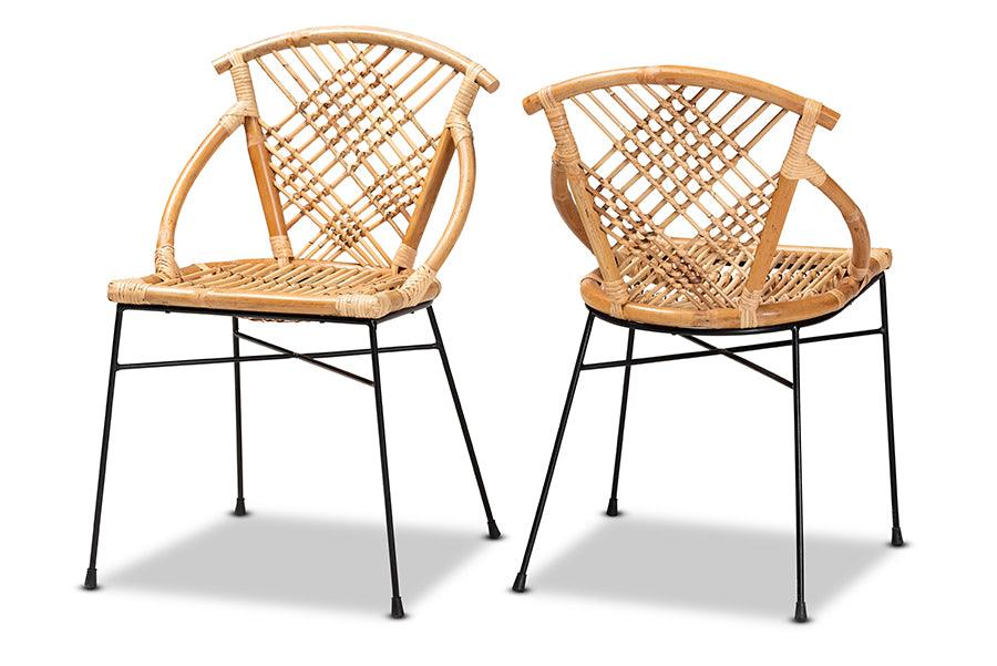 bali & pari Pro Modern Bohemian Rattan and Metal 2-Piece Dining Chair Set