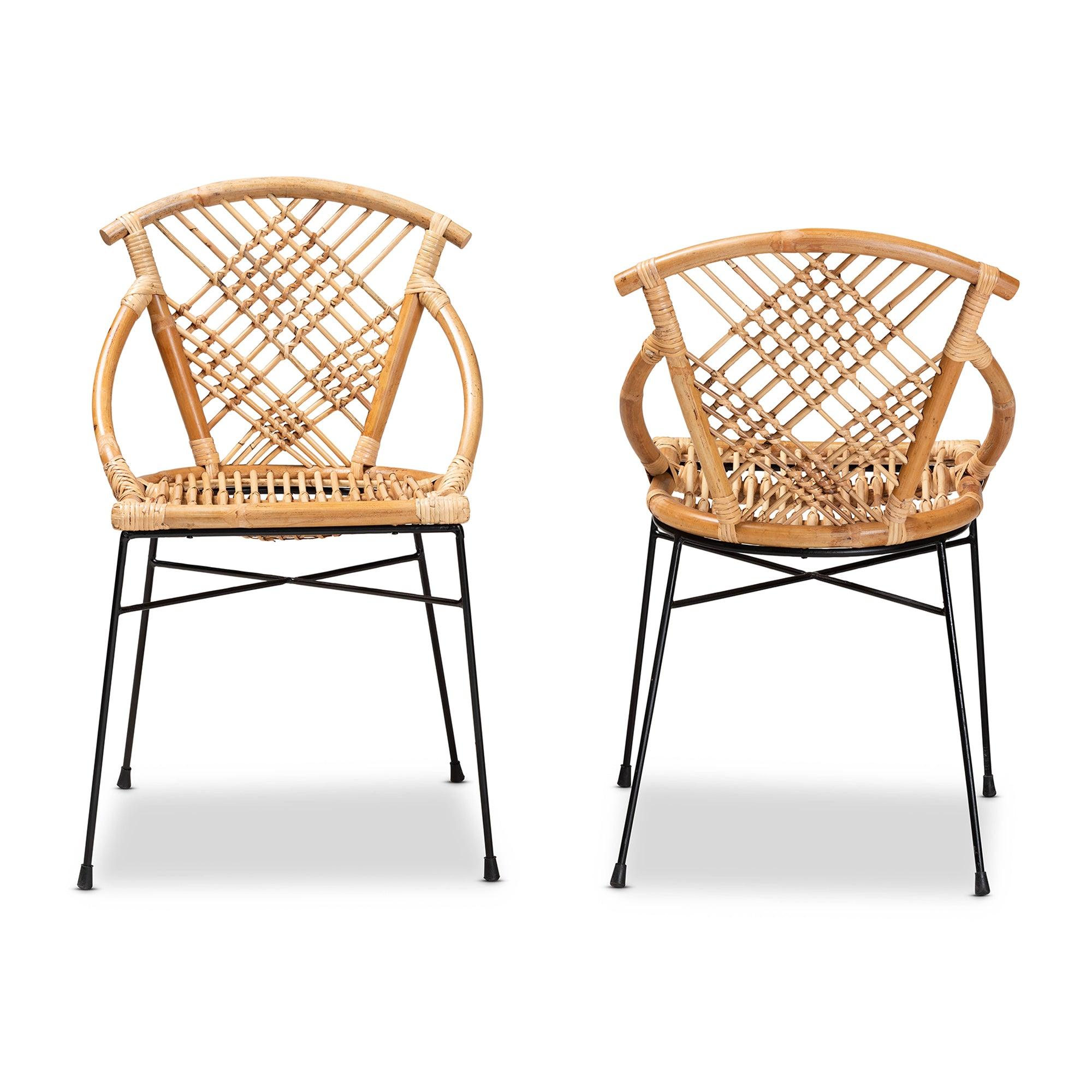 bali & pari Pro Modern Bohemian Rattan and Metal 2-Piece Dining Chair Set