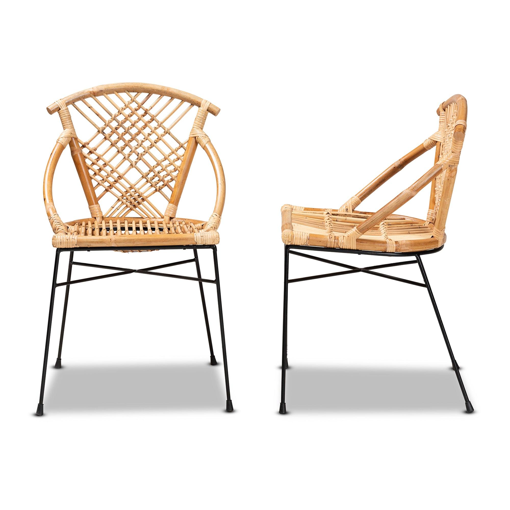 bali & pari Pro Modern Bohemian Rattan and Metal 2-Piece Dining Chair Set