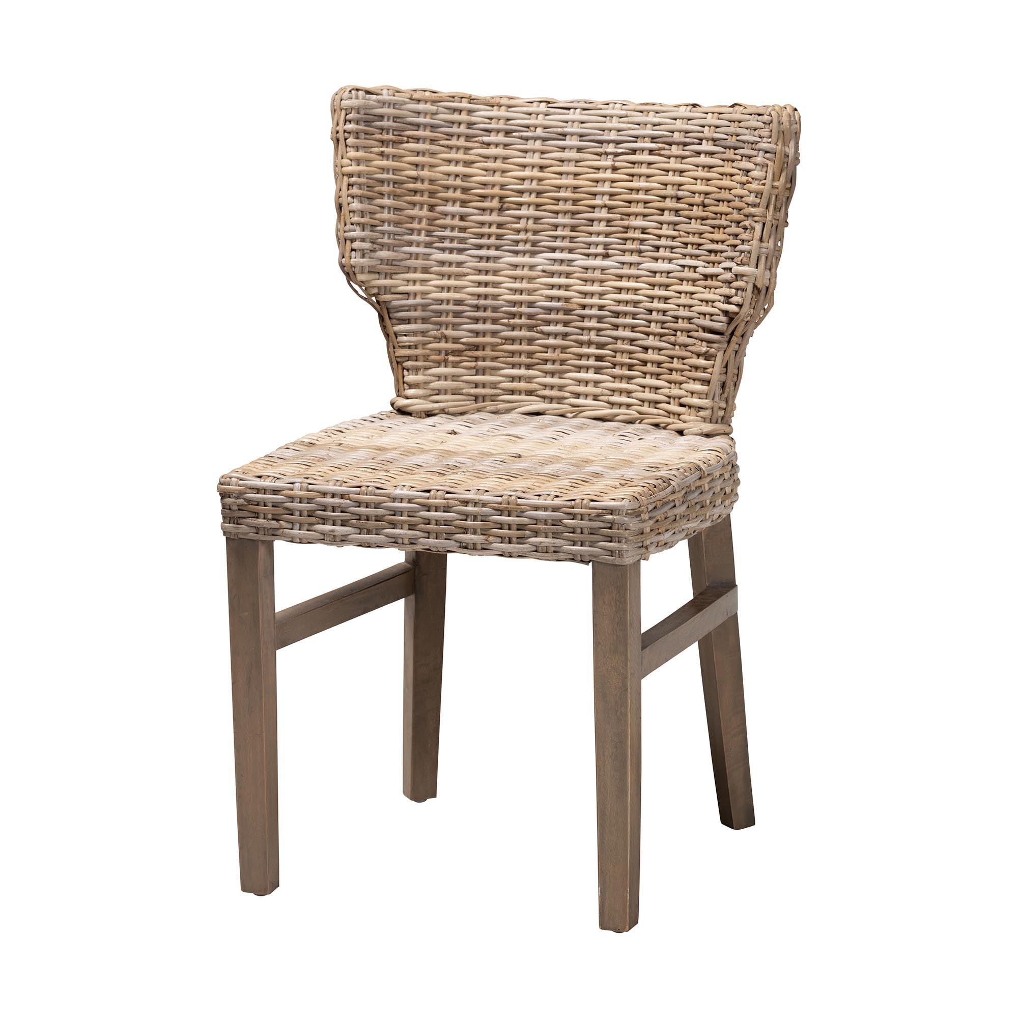 bali & pari Enver Modern Bohemian Rattan and Wood Dining Chair