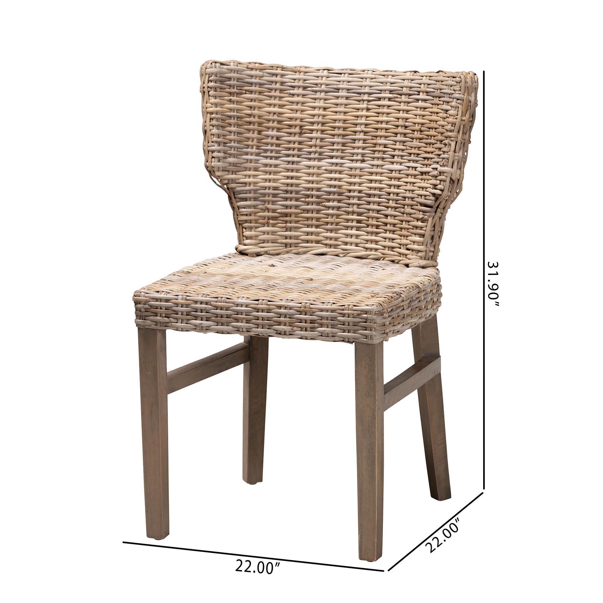 bali & pari Enver Modern Bohemian Rattan and Wood Dining Chair